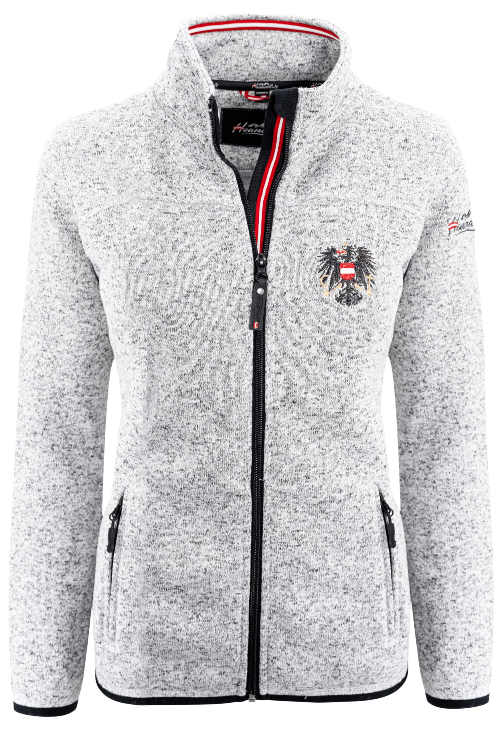 Hoamatkult Österreich Kultjacke ohne Kapuze Damen - das Original - Österreich Adler Strickfleece Jacke - Jacke mit Österreich Adler Stick - Glitzer Edition