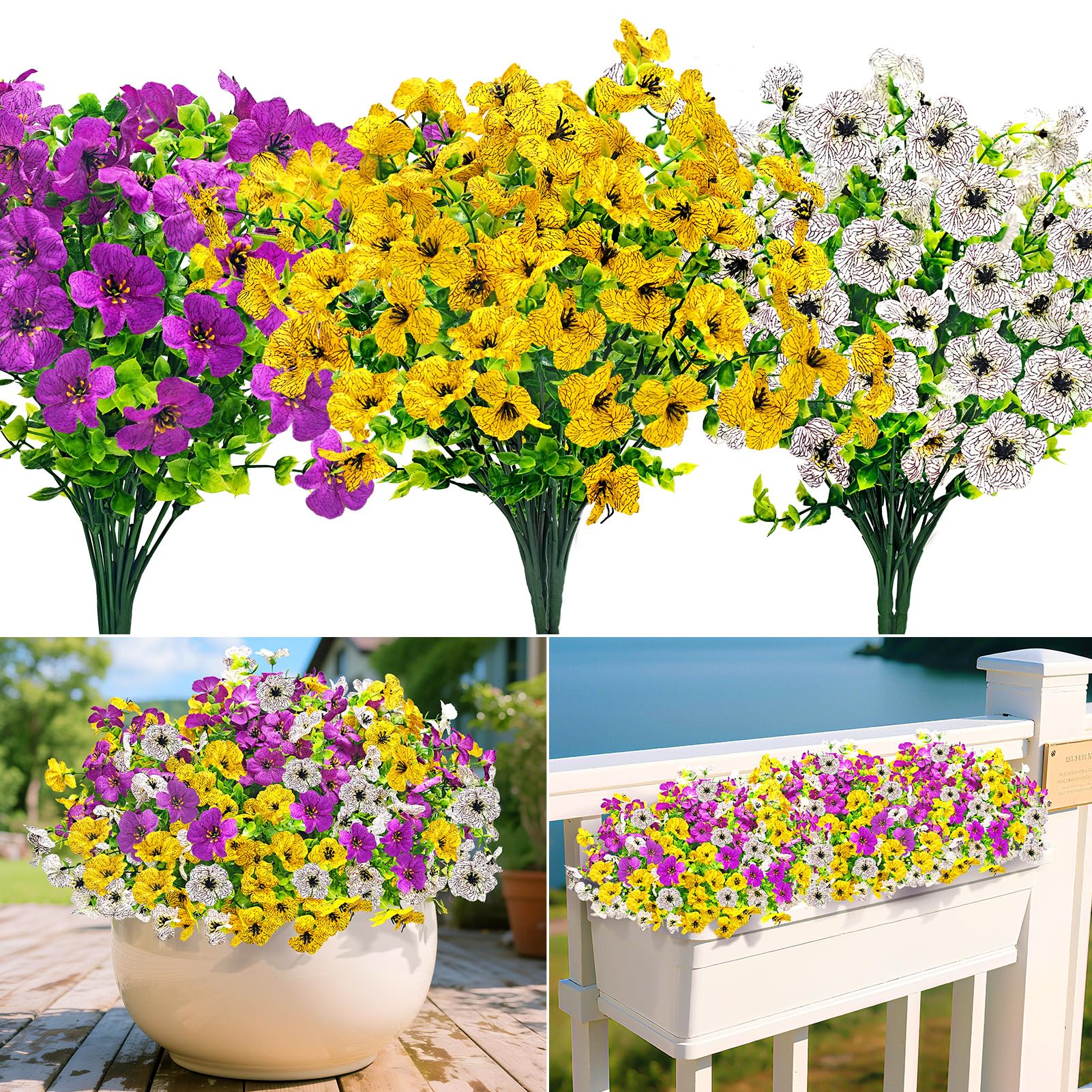 Artificial Flowers Outdoor 189 Fake Flowers, 9 Bundles UV Resistant Plastic Faux Silk Flowers Bouquet, Decorative Artificial Flowers Plants for Garden Porch Window Front Door Indoor Home Decoration โ image 1