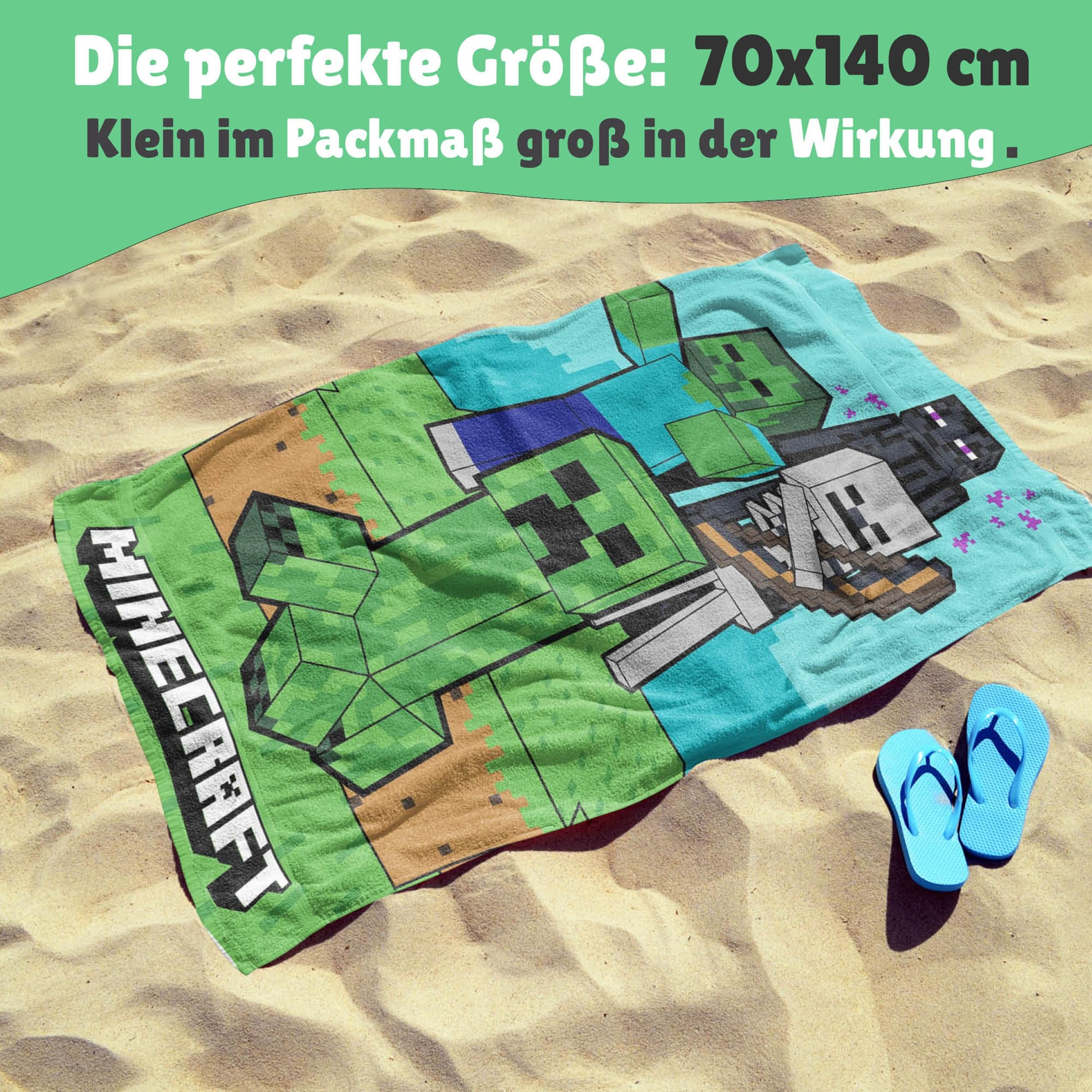 Familando – Minecraft Strandtuch Jungen 70x140 cm – Badetuch & Duschtuch aus 100% Baumwolle – mit Creeper, Zombie & Enderman – Öko-TEX Zertifiziert