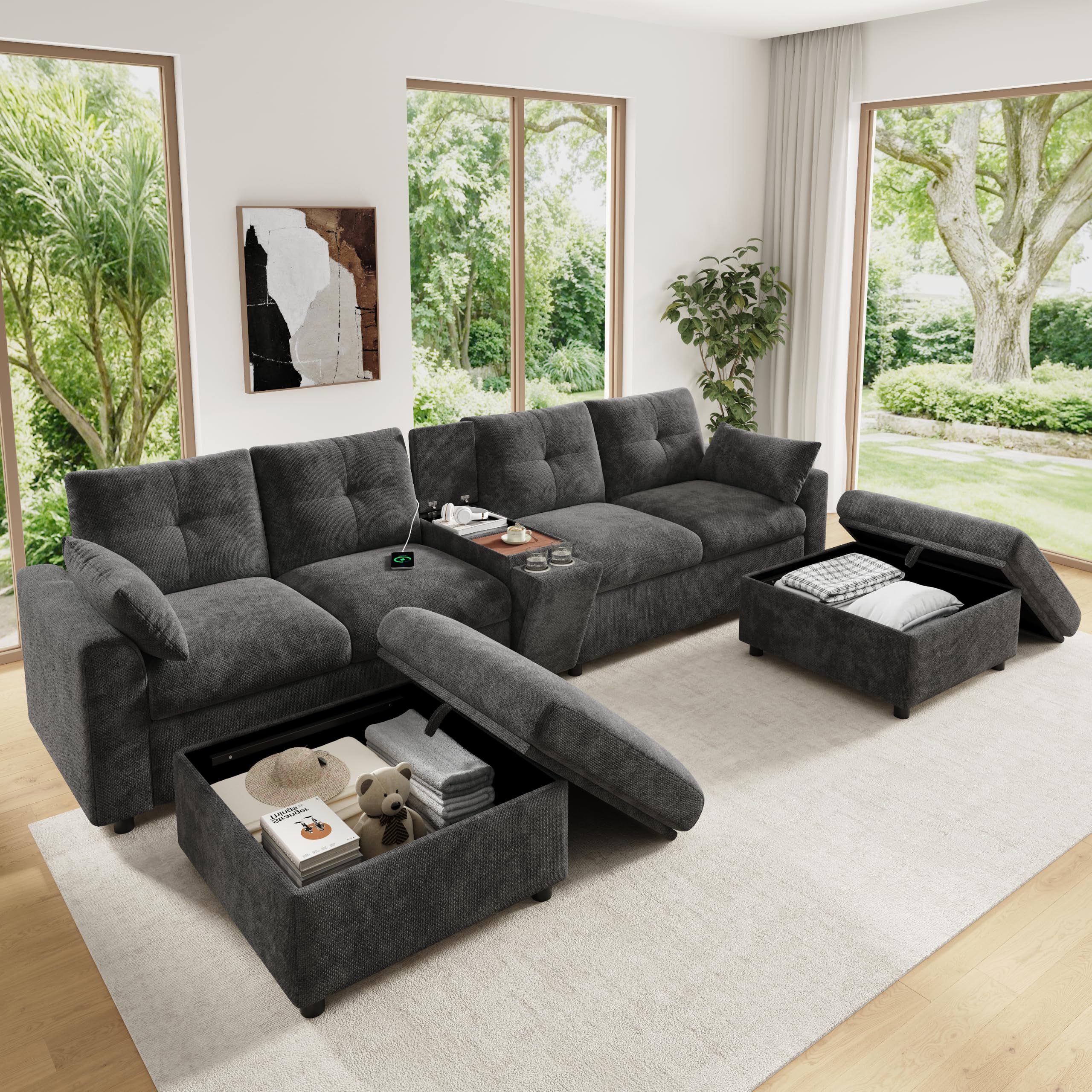 Modulare Ecksofa Wohnlandschaft 6-Sitzer U-/L-Form,Chenille,Grey