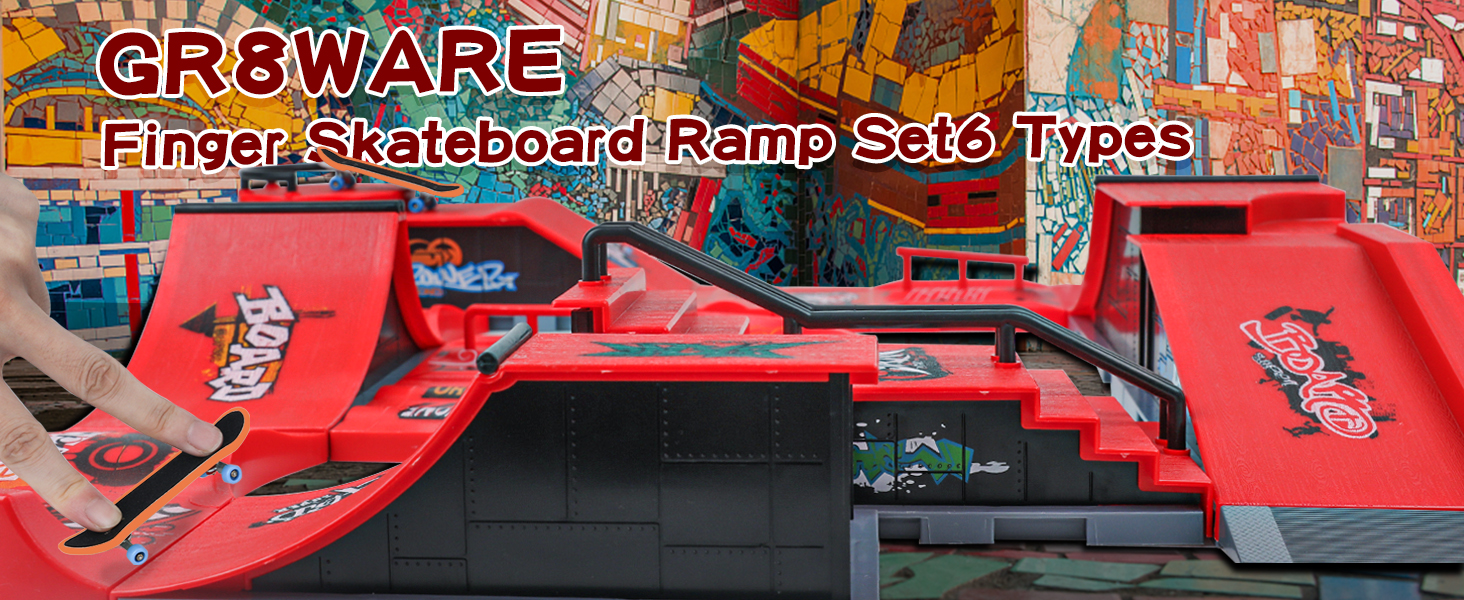 Jeu de 6 rampes de skateboard avec roulettes - Jeu de 6 mini rampes combinées avec skateboards, jouet de parc de bureau avec patins à doigt, kit de rampe de skateboard pour Jeu de 6 rampes de skateboard avec roulettes - Jeu de 6 mini rampes combinées avec skateboards, jouet de parc de bureau avec patins à doigt, kit de rampe de skateboard pour