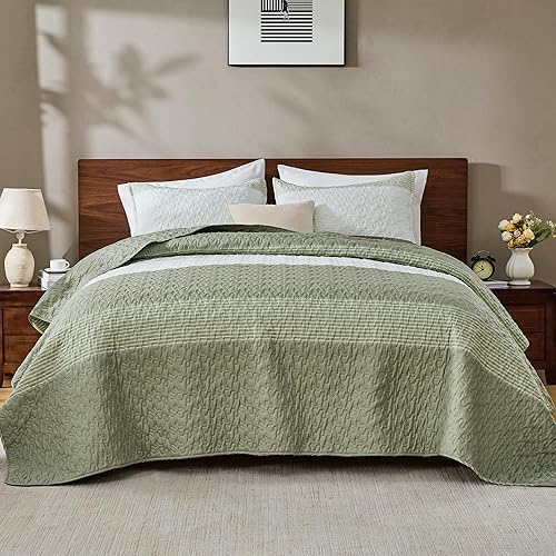 Miniatura 82 de Andency - Juego de ropa de cama Queen, edredón de patchwork azul mineral, 3 piezas, colcha de verano a rayas ultra suave y ligera, juego de 18 -