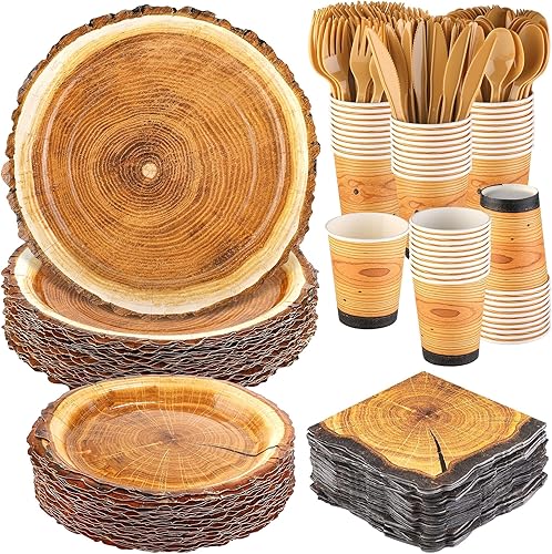 Miniatura 9 de Kochorie 400 piezas de decoraciones de fiesta de feliz cumpleaños, incluyendo platos de papel desechables, vasos, servilletas, juegos de vajilla que