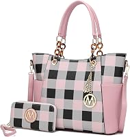 MKF Collection Mariely Checker Tote Bag & Wallet Set - Vegan Leather Top Handle Purse for Women, Chic 2-Piece Handbag