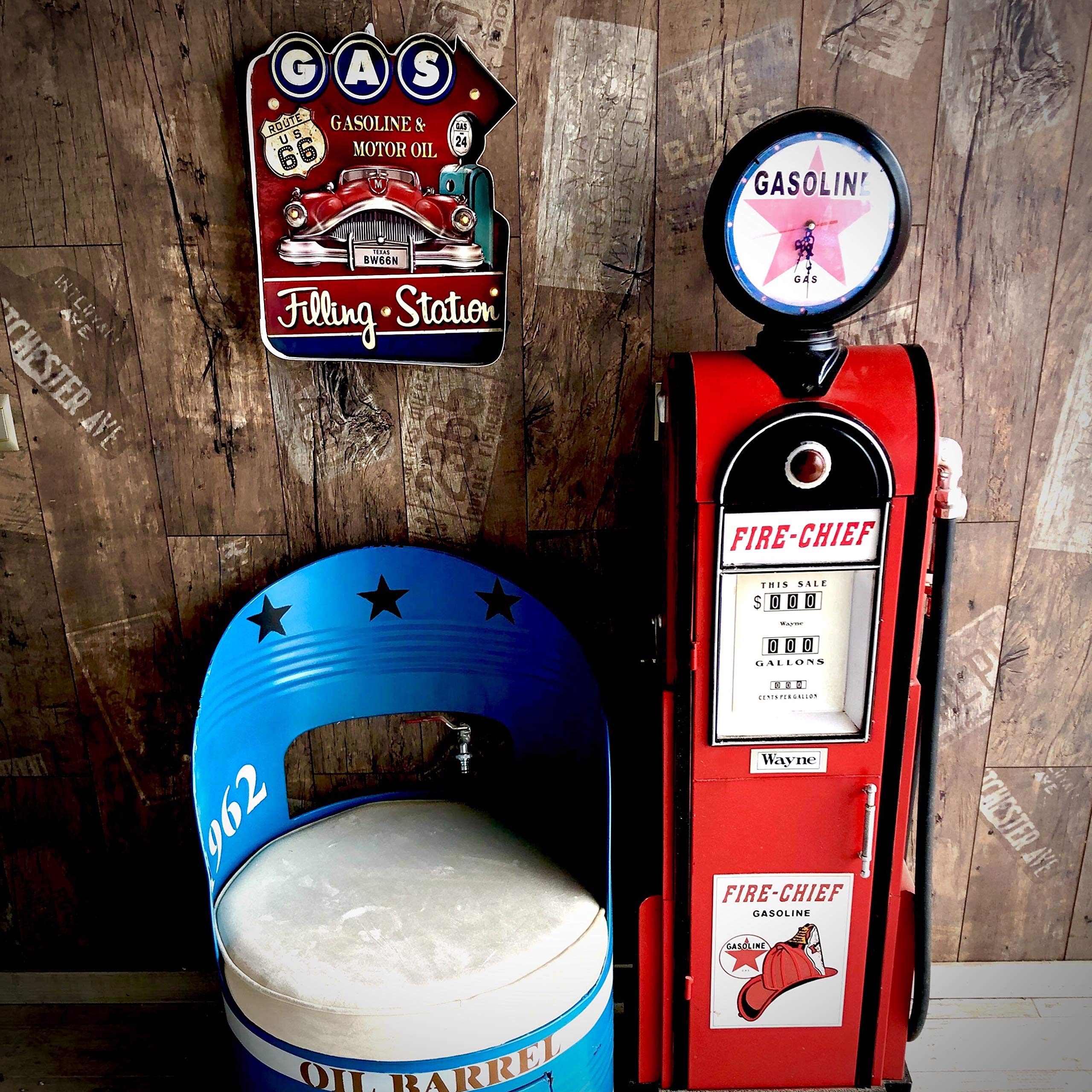 Leuchtschild Retro-Schild Wandschild im Vintage-Stil LED Schild für Garage Dekoschild Zubehör für Wohnkultur 50er Jahre Haus Dekoration Retro Leuchtkasten Metallhandwerk (Filling Station 1)