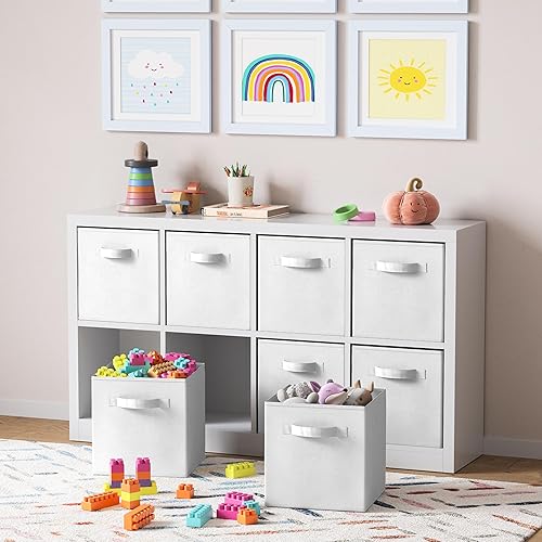 Miniatura 5 de Royexe  Juego de 8 cubos de almacenamiento  cestas plegables de tela con asas duales. Cubos de almacenamiento Organizador de estantes de armario