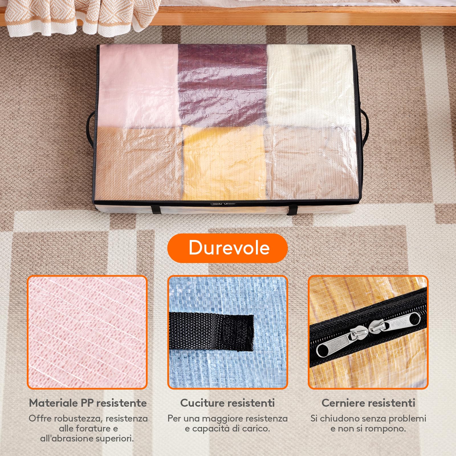 Lifewit 4 Pezzi Scatole per Vestiti Trasparente 60L, Contenitori Sottoletto Pieghevole con Manici, Scatole per Armadio en PP, Scatoloni trasloco, Organizzatore armadio per Vestiti, Coperte, Piumoni