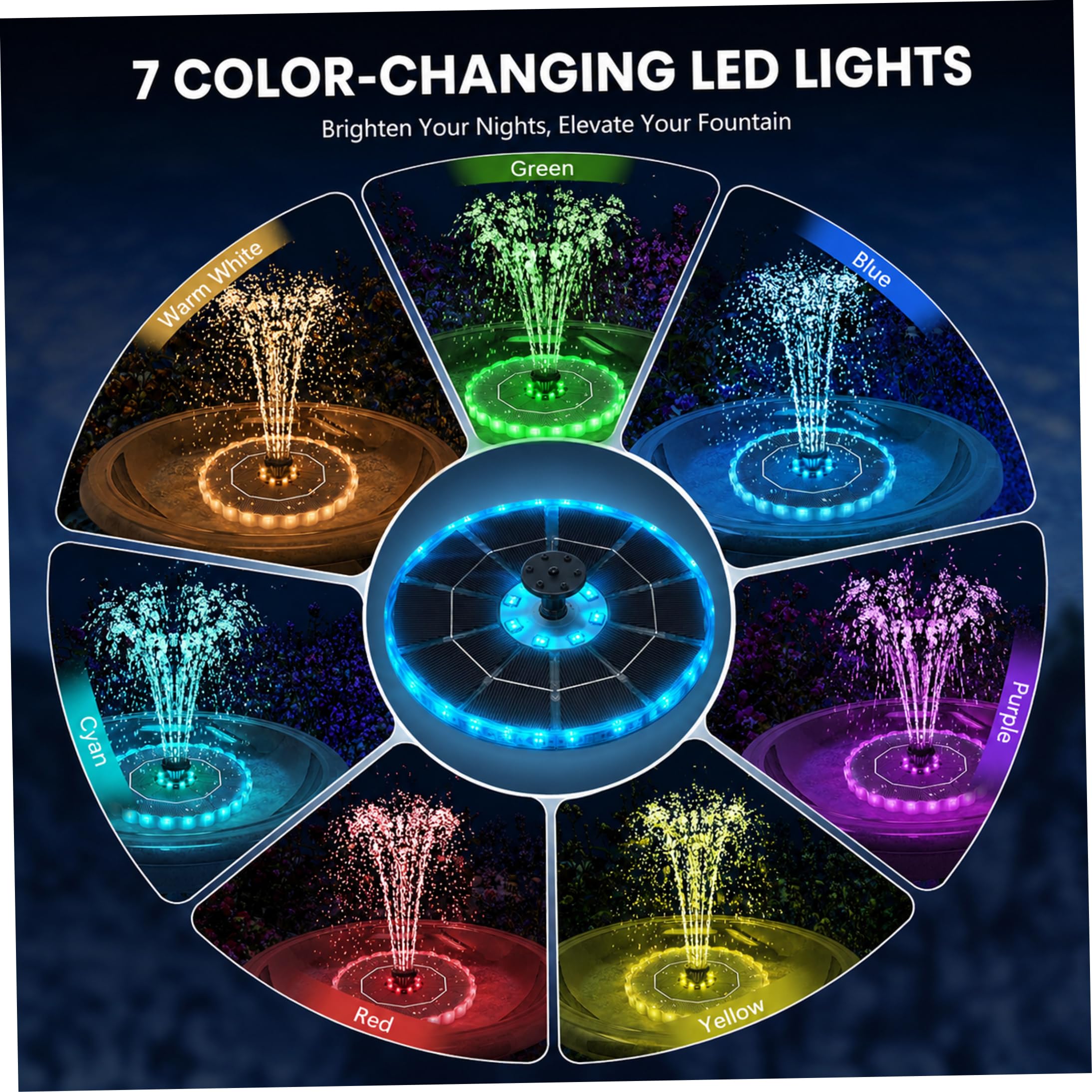 Fuentes solares con LED de Colores, Negras, 6, 30 Pulgadas.