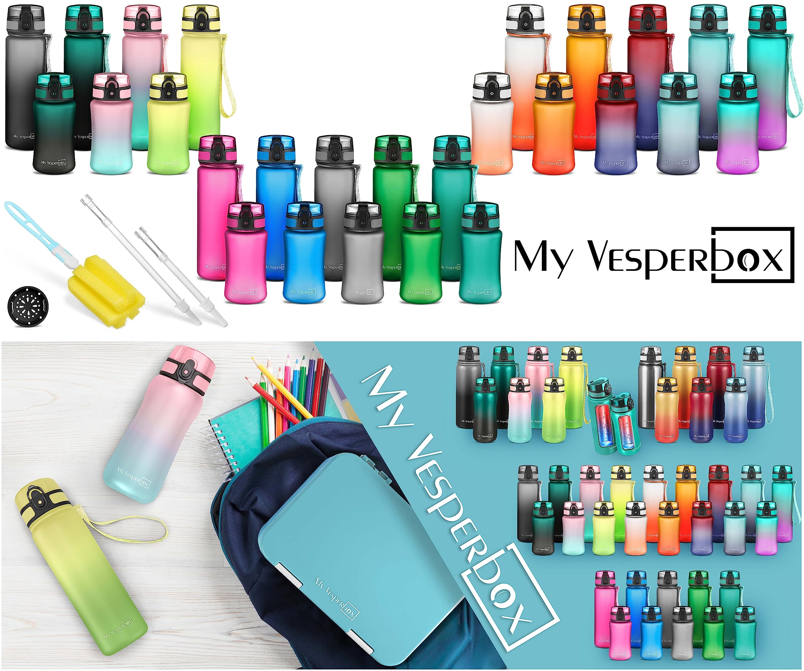 My Vesperbox® Butelka na wodę dla dzieci – szczelna butelka na napoje gazowane – Water Bottle Kids – do szkoły i na sport – butelka dla dziewczynek i chłopców