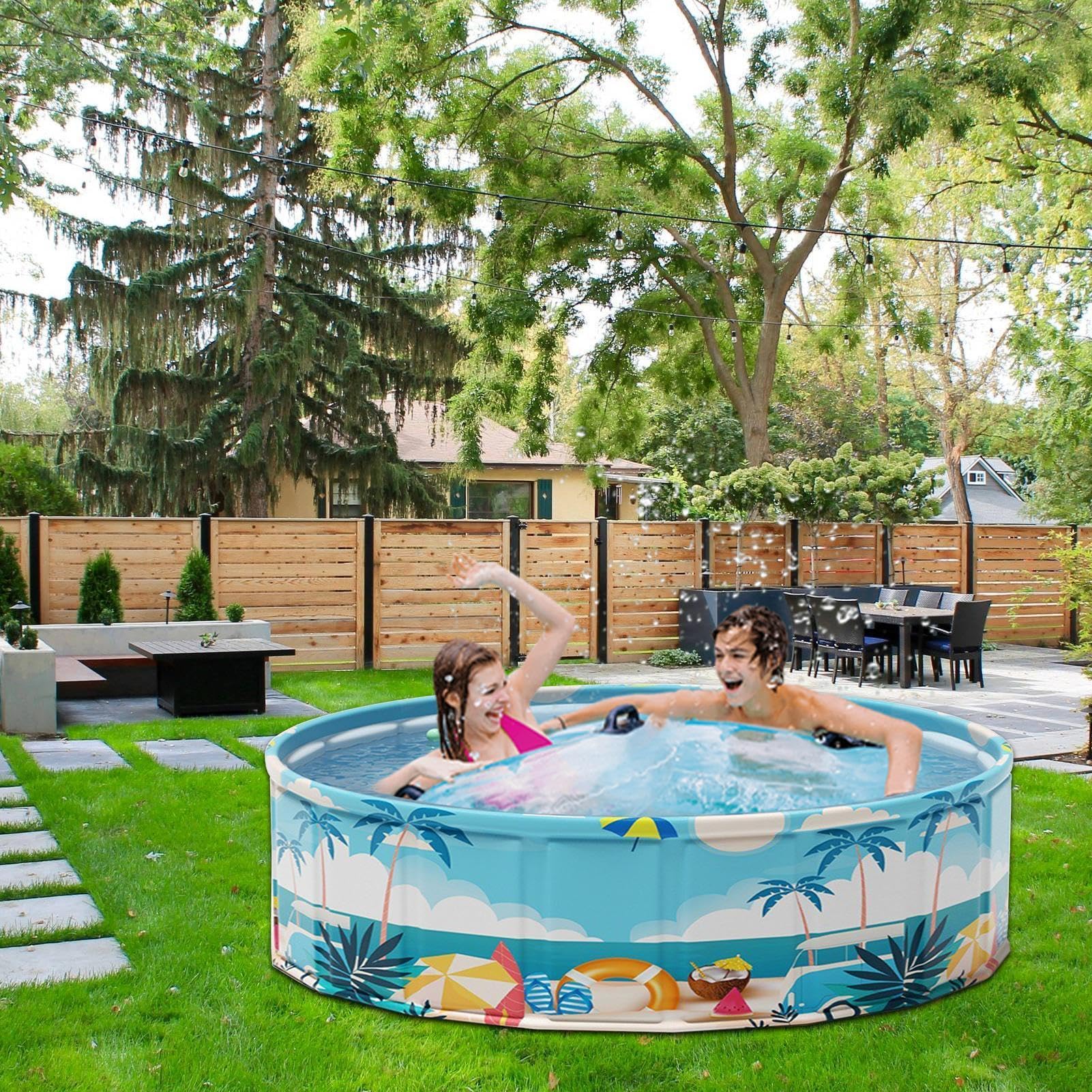 Ein Schwimmbecken Für Kinder | Zusammenklappbar Tragbar Kreisrund Wasserundurchlässig | Niedlicher Kinder-Schwimmbecken | Für und Mädchen, Sommer, Terrasse, Hinterhof, Wasserpark, Innenhof, Garten und