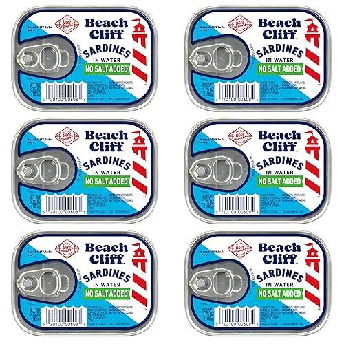 Miniatura 14 de Beach Cliff Sardinas enlatadas capturadas en la naturaleza en agua, sin sal añadida – Alta en proteínas, aptas para dieta Keto, sin gluten –