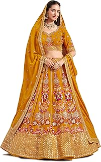 zeel clothing Women's Sequins Thread Embroidered Georgette Lehenga Choli With Dupatta (6008-Yellow-Women-Lehenga-Choli-New; Free Size)(Yellow)-picture-29