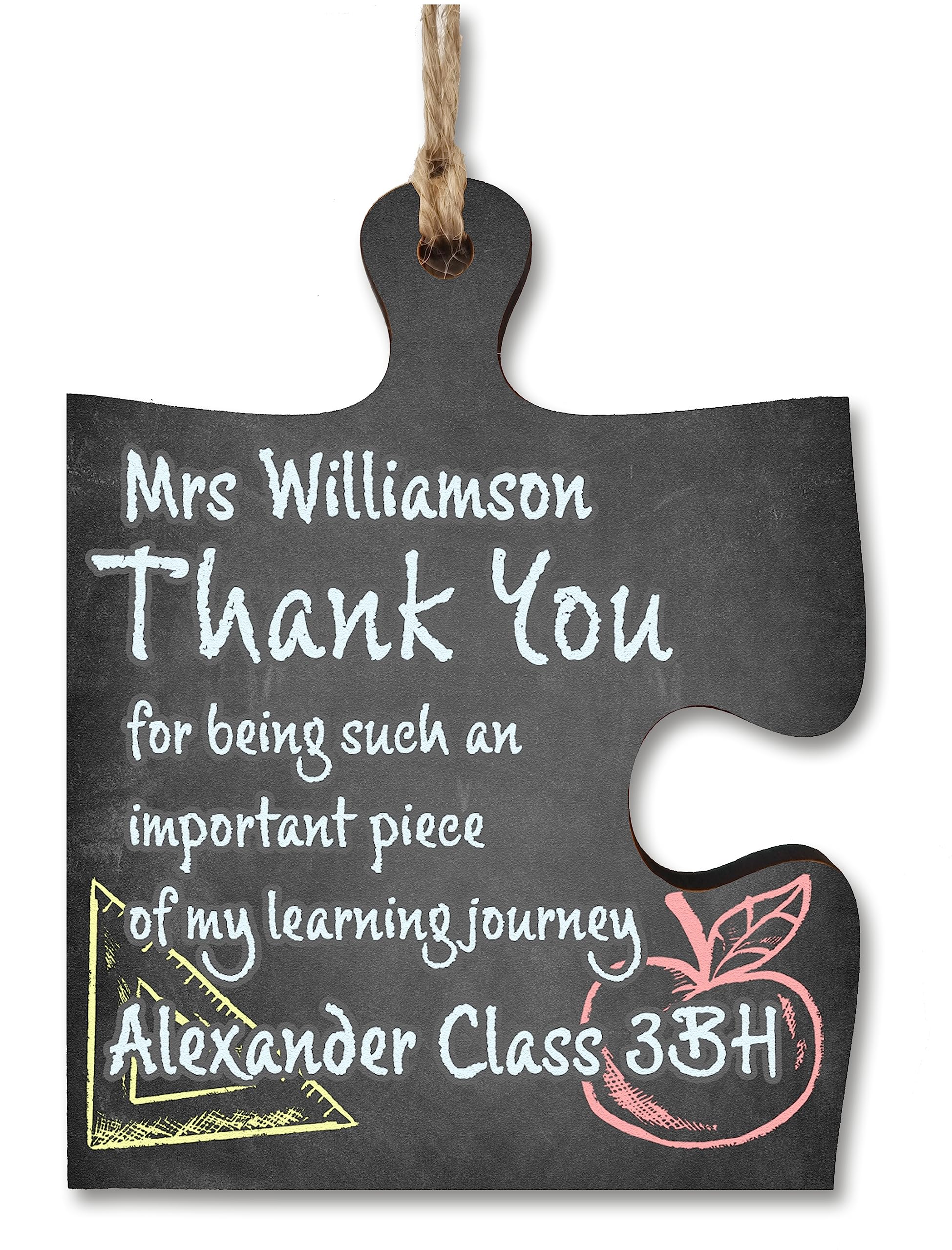 The Plum Penguin Multicolour Personalised Thank You Important Piece Learning Journey Best Teacher Jigsaw Puzzle Shaped Hanging Plaque Sign End Of Term Gift