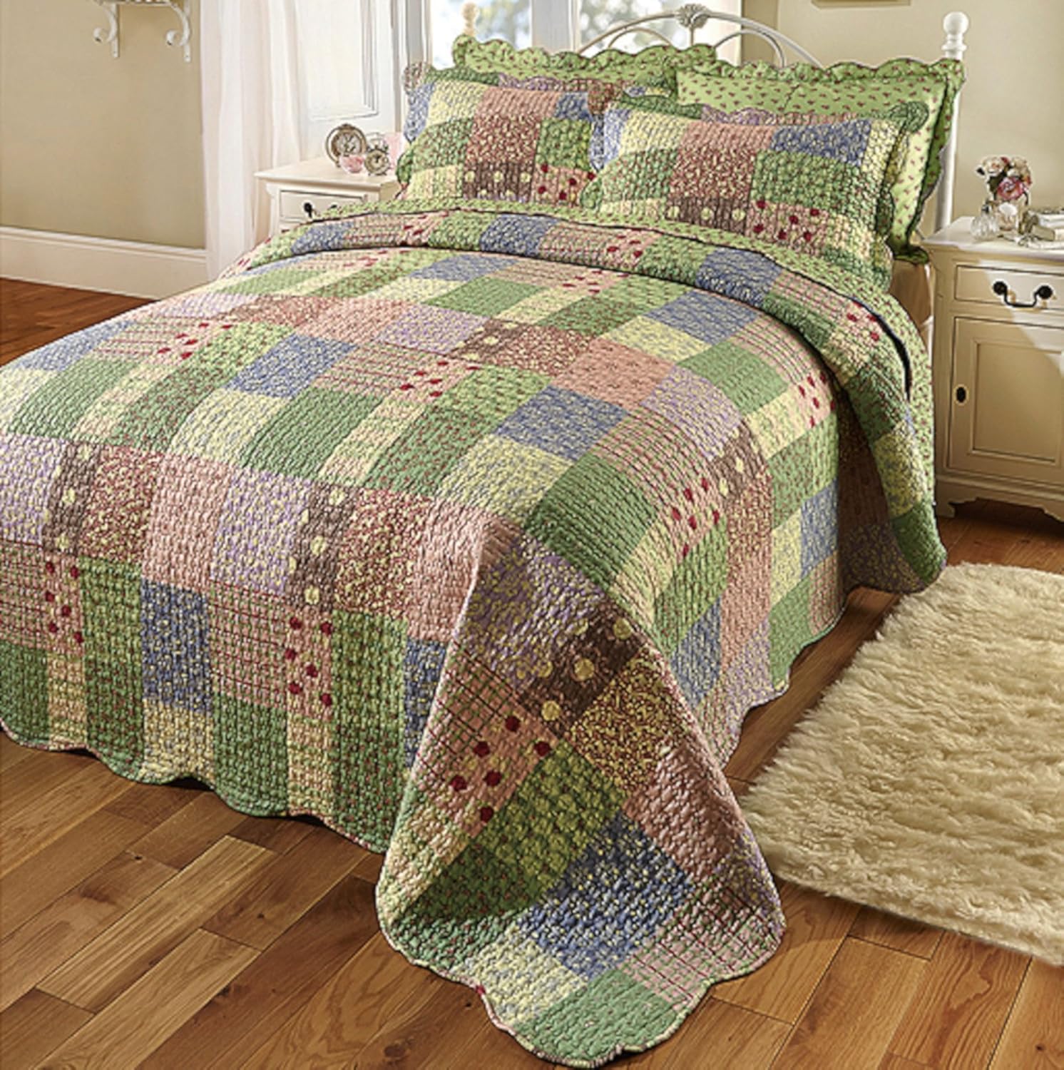 Luxury Home Linens QUILTED BEDSPREAD NATASHA Pink and Green