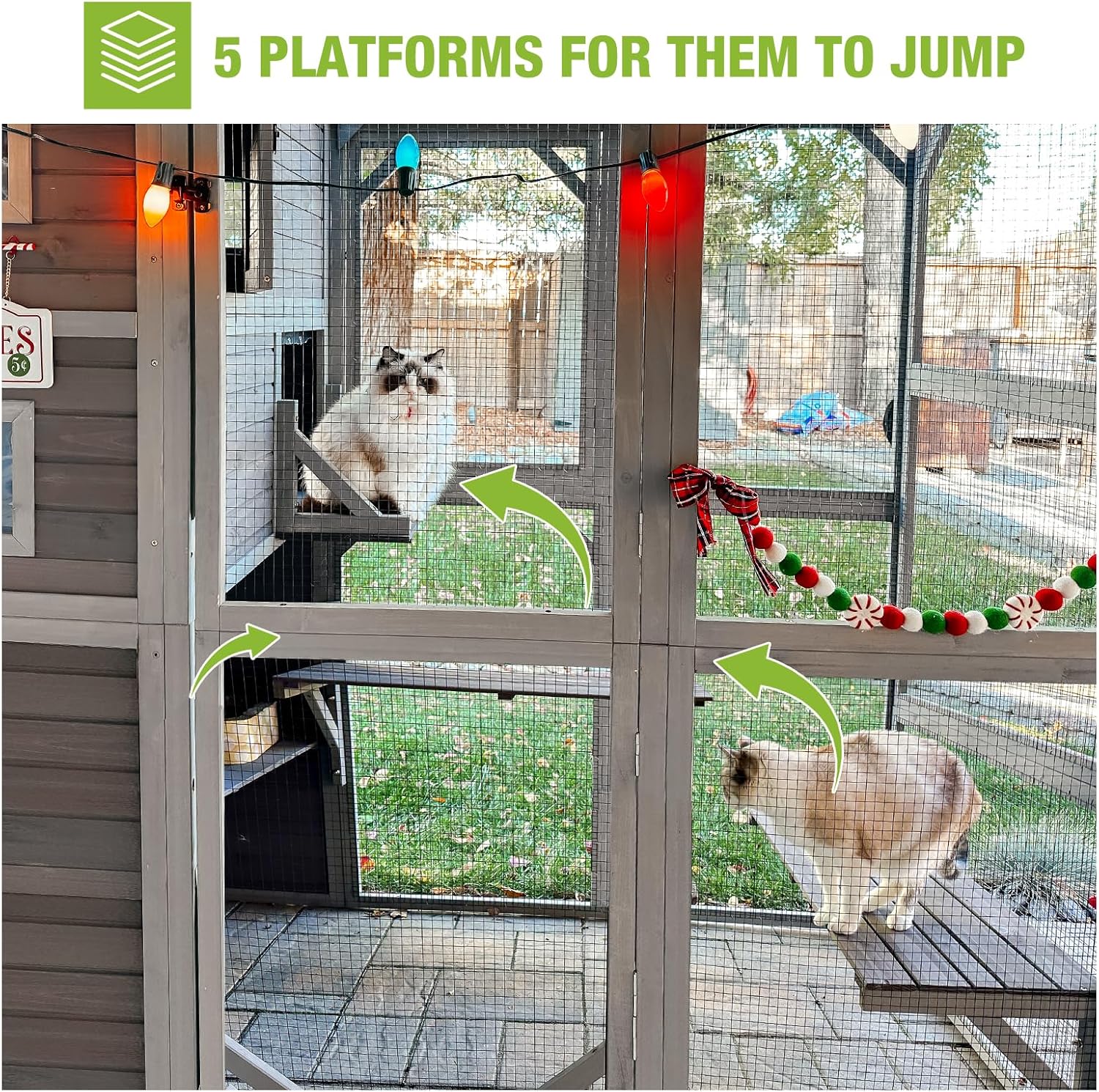 Cat Enclosure Outdoor Wooden Cat House Large Catio Vertial Kitten Kennel Cat Cage 4 Tiers 77" L x 36" W x 69" H