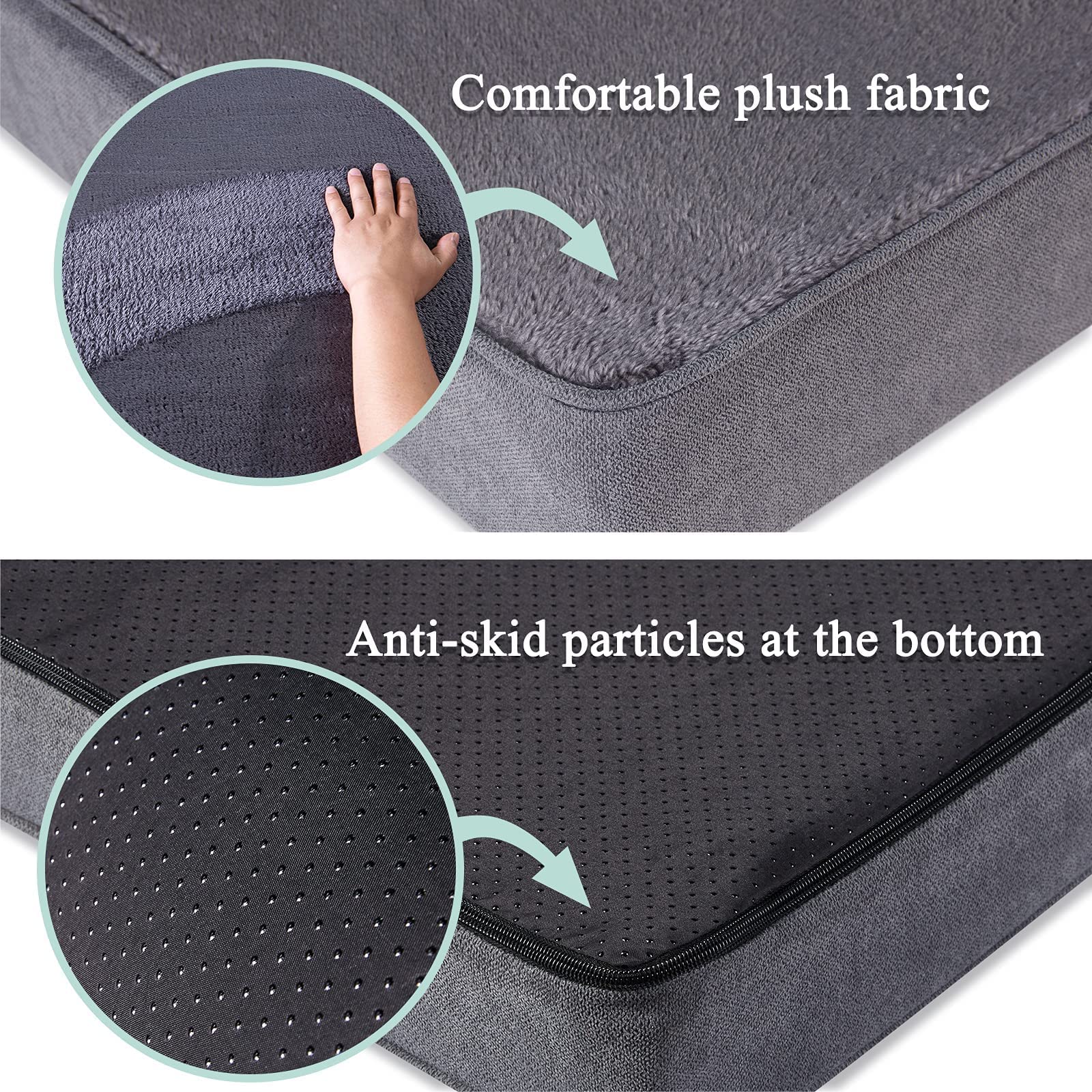 Geegoos Letto per cani in memory foam, grande letto per cani, lavabile con cerniera rimovibile, fodera impermeabile, materasso per cani con fodera e fondo antiscivolo (104 x 73 x 7 cm, grigio)