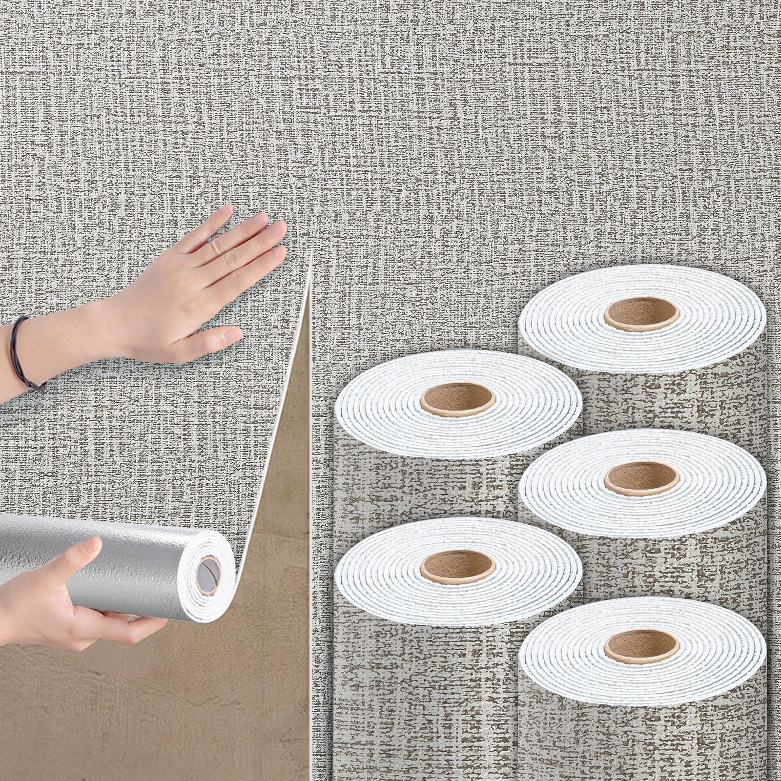 Takezuaa 5 Roll Self Adhesive Thermal Wallpaper 3mm Thick Grey Textured