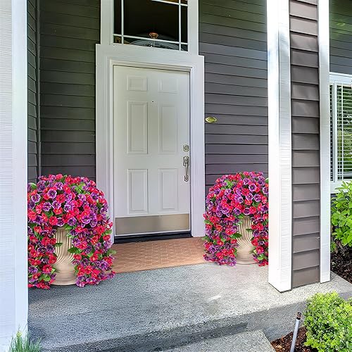 Miniatura 37 de Artificial Flowers with Hanging Basket, Outdoor Faux Plants Silk Morning Glory Vines, Fake Green Arrangement for Garden Patio Spring Summer