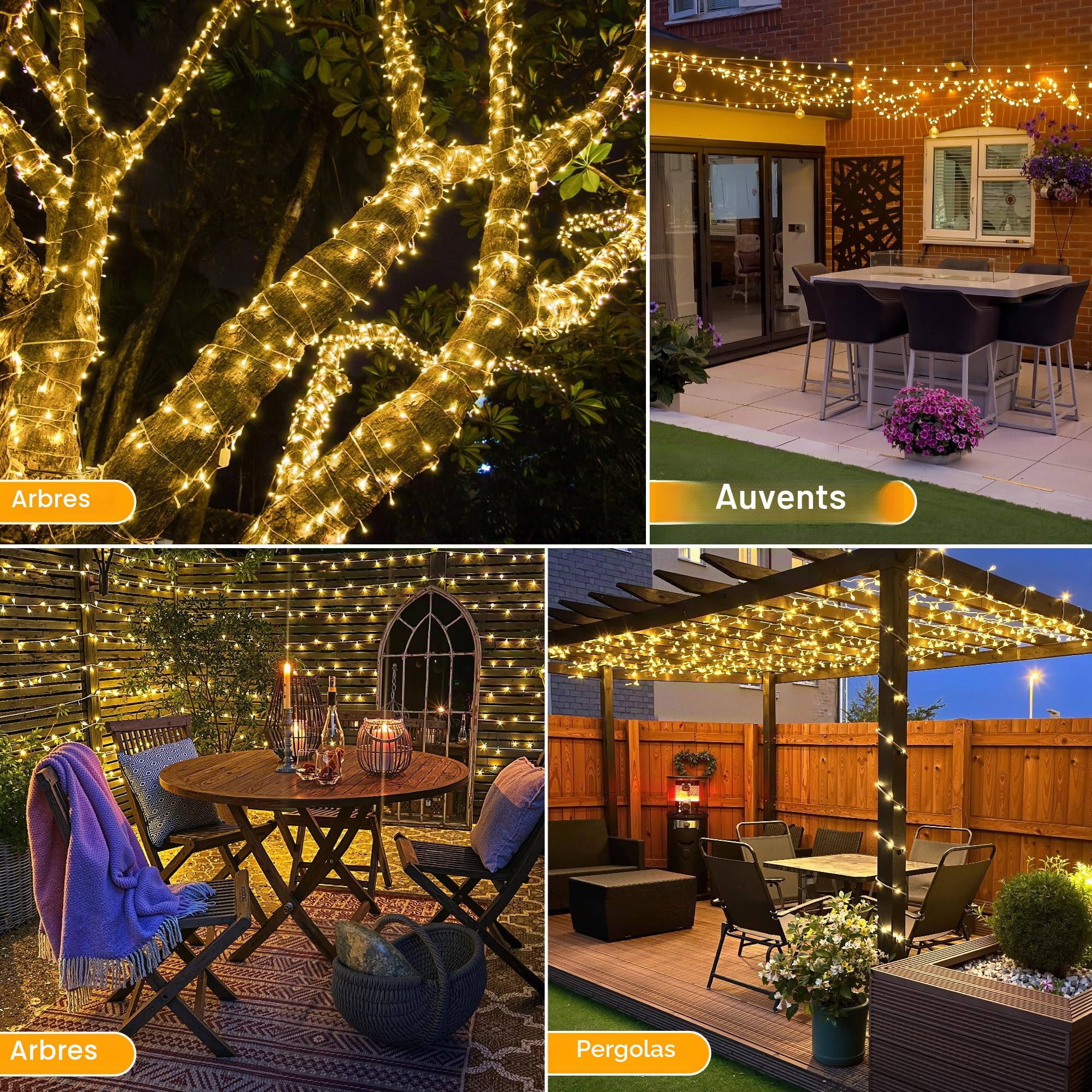Ollny Guirlande lumineuse Exterieure 100 m, 1000 LED, Télécommande, IP44 | 8 Modes et 3 Minuteries, Idéale pour Sapin, Jardin, Noël, Maison et Mariage, en Intérieur Comme en Extérieur