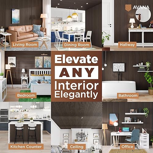 Miniatura 3 de Avana Paneles de pared de madera acústica de 94.4 x 12.6 pulgadas, 4 unidades, paneles acústicos de nogal oscuro, paneles de pared para decoración