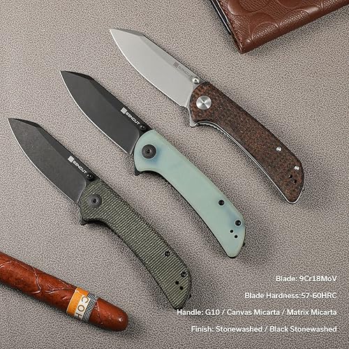 Miniatura 5 de SENCUT Fritch Pocket - Cuchillo plegable para EDC, cuchillo pequeño con clip de transporte profundo, cuchillos de transporte diario G10 naturales