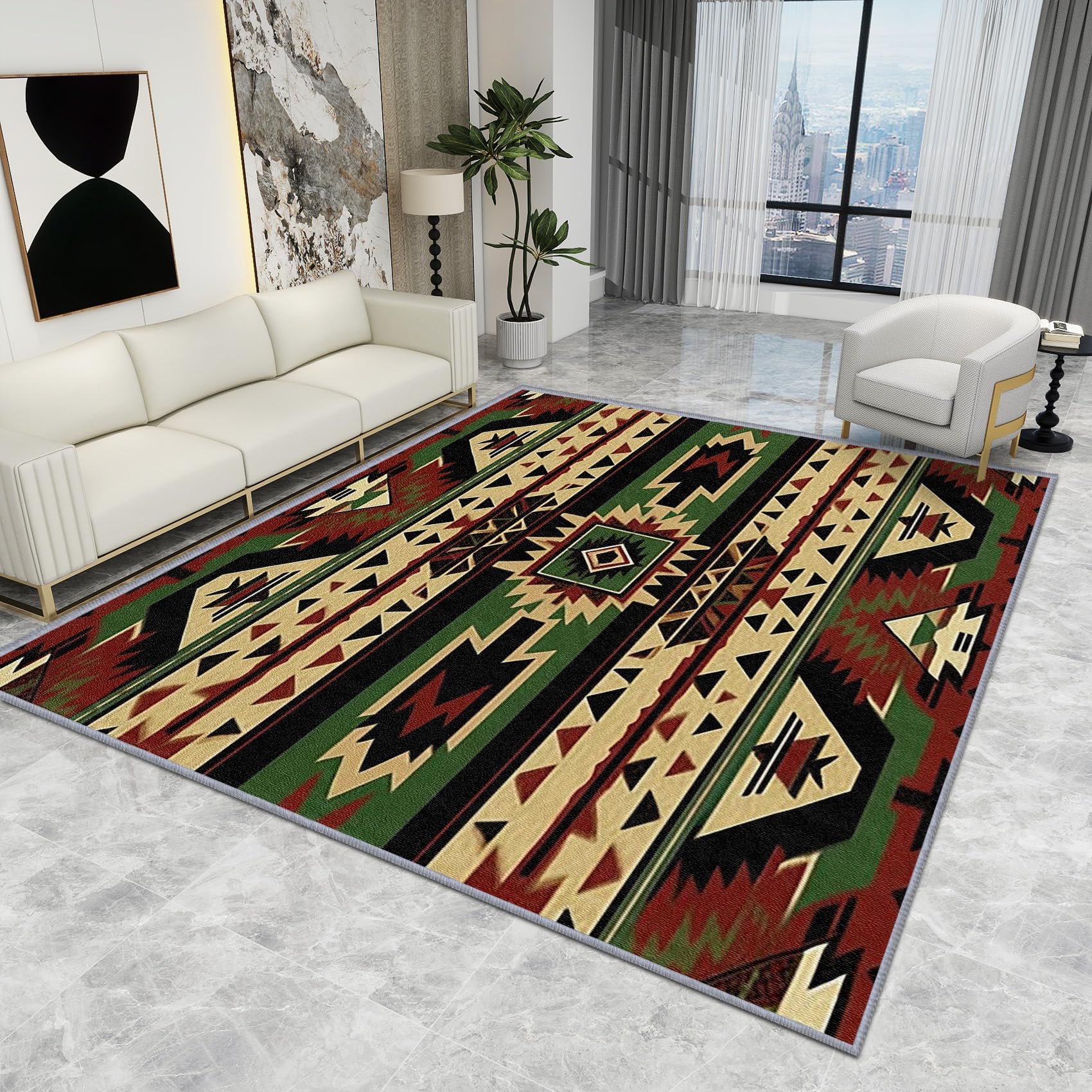Aztec Rug 160x230 - Aztec Rug - Southwestern Ethic Rugs, Southwestern Ethic Carpet, Washable Rug Non Slip Low Pile Soft Small Area Rugs, Aztec Home Decor Gifts, 80 X 100 cm