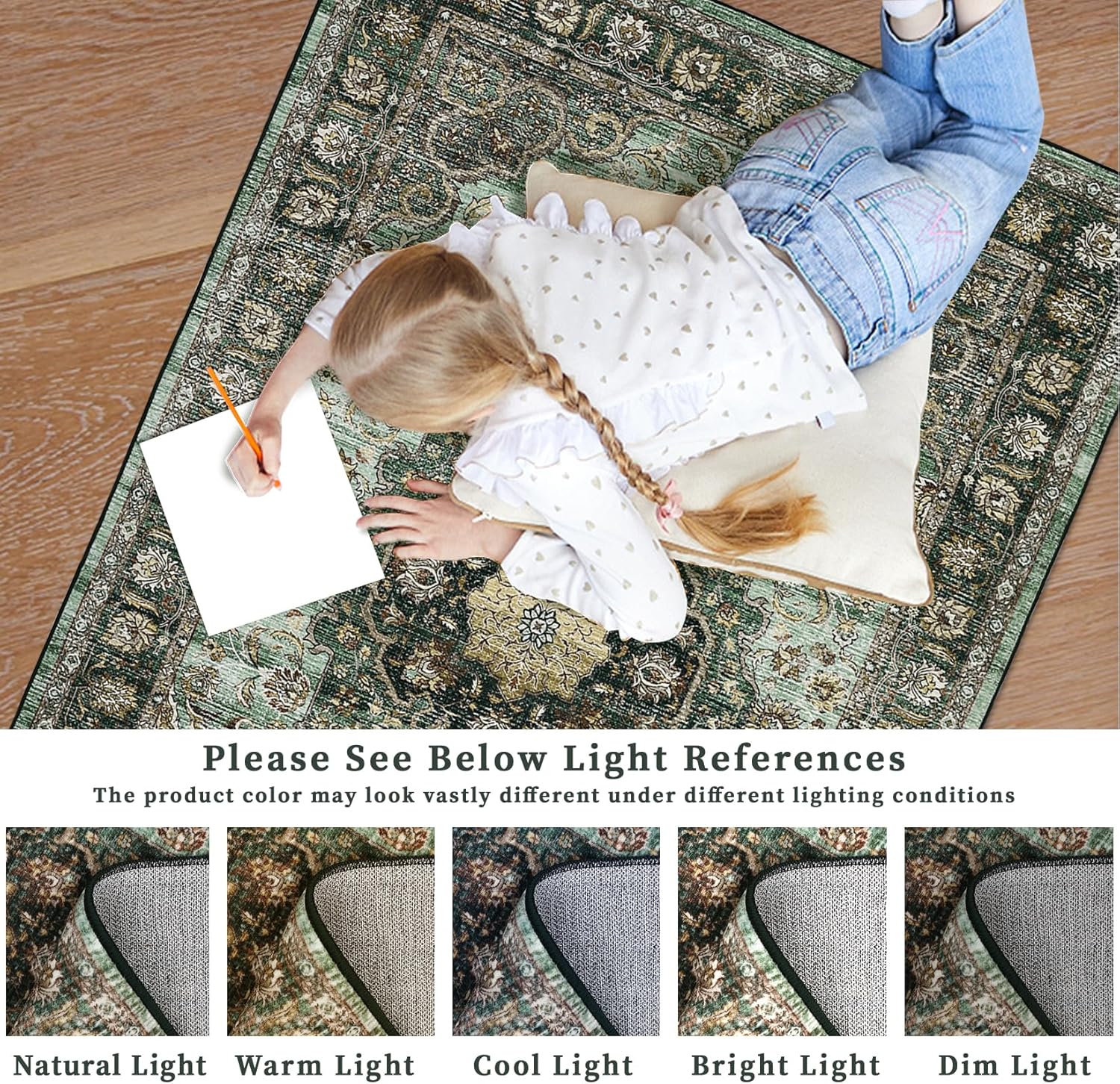 Green Floral 2' x 6' Washable Non-Slip Runner Rug