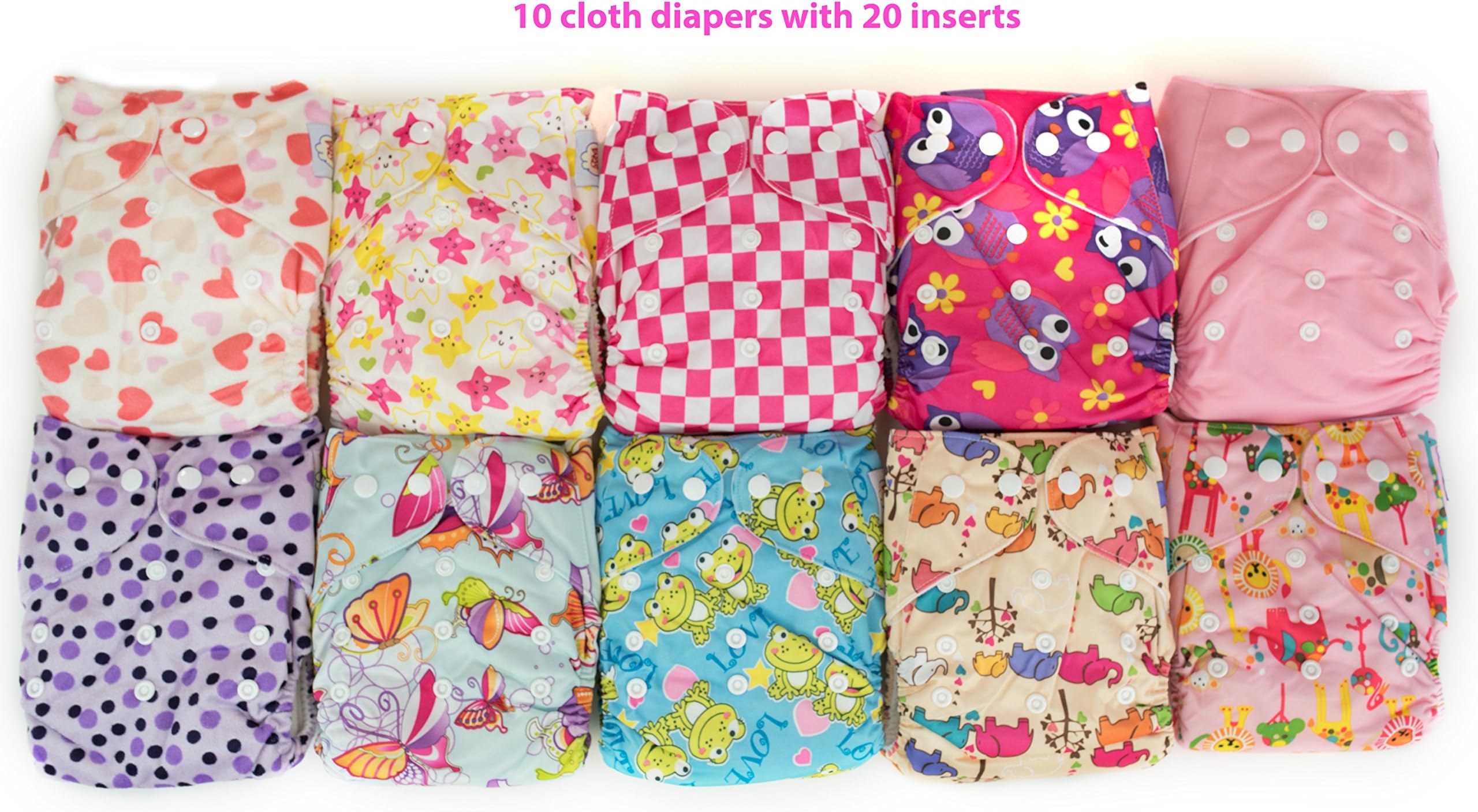 10 Pack Pocket Cloth Diapers with 20 Inserts (2 Inserts Per Diaper)-girl Pack 1
