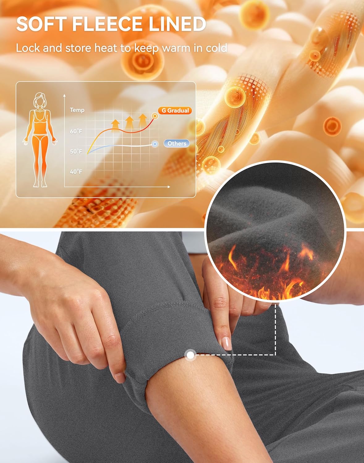 G Gradual Women's Fleece Lined Joggers Water Resistant Hiking Pants High Waisted Winter Thermal Sweatpants 3 Zipper Pockets - Image 7