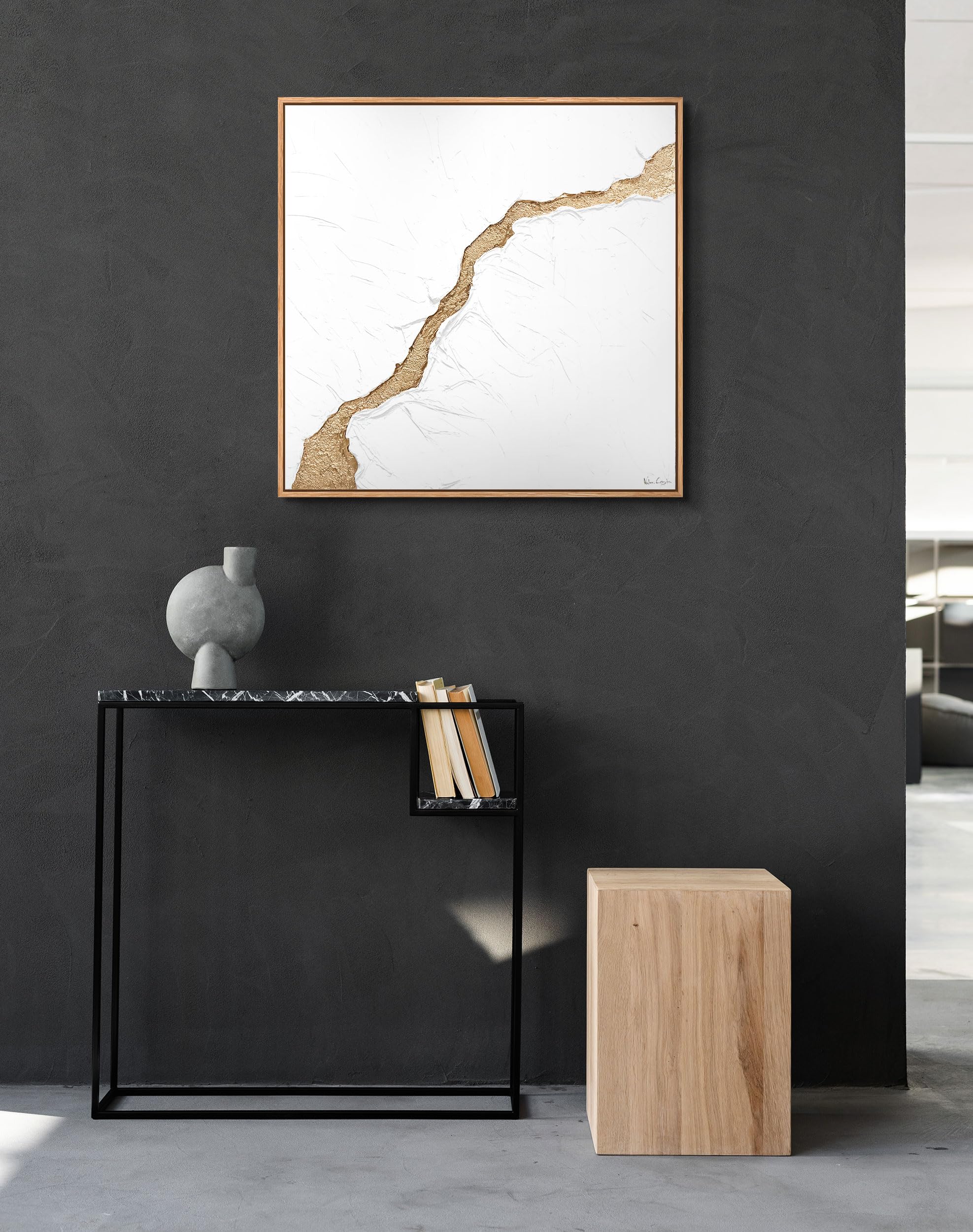 YS-Art Abstrakt XXL Luxus Acryl Gemälde auf Leinwand mit Rahmen die Flut handgemalte Wandbilder Wohnzimmer modern Wohndekor Bilder echte Kunst 90x90 cm