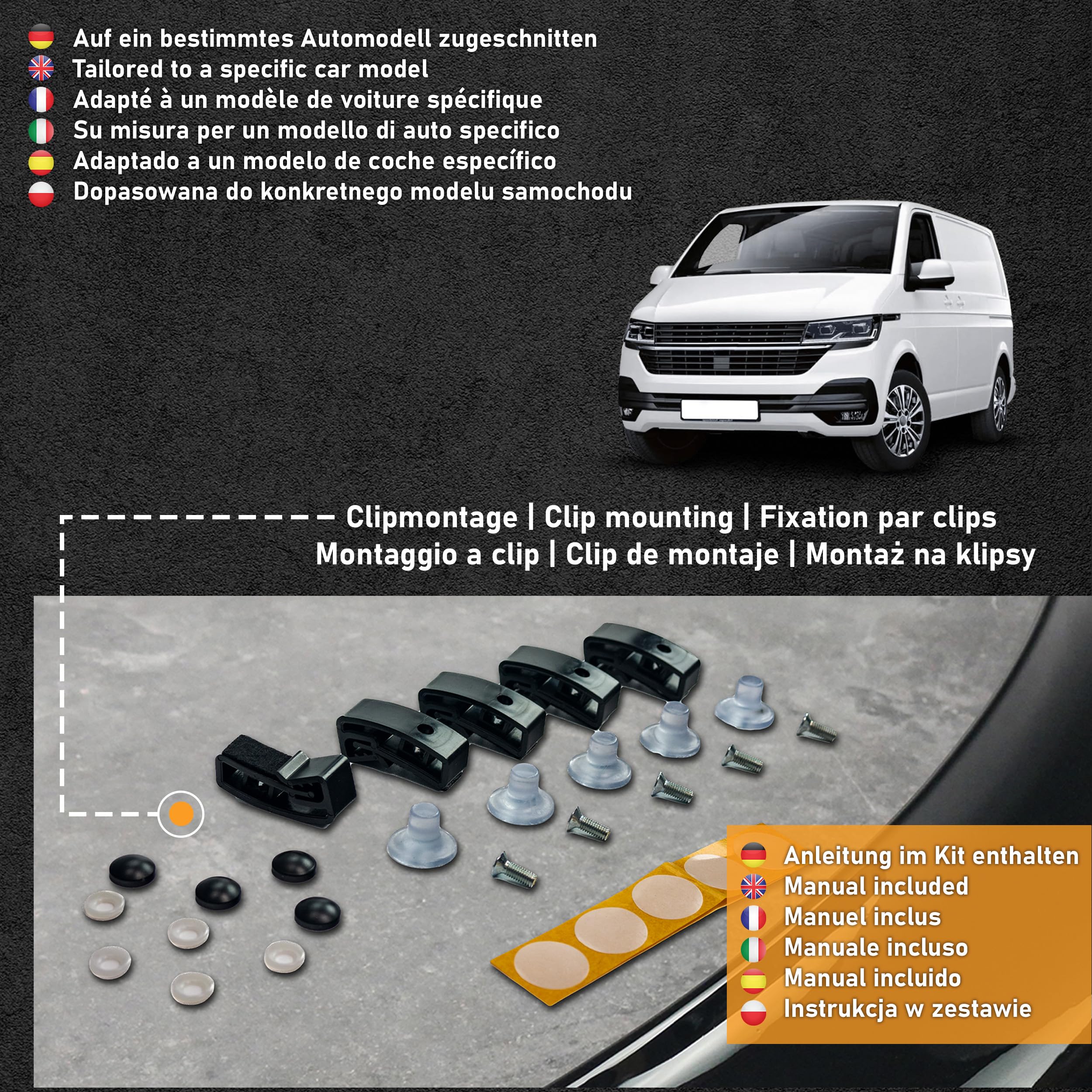 CHROMEMASTER | Akcesoria Samochodowe; Ochrona Przed Kamieniami; Osłona Maski Auta | Kompatybilna z VW T6.1 Transporter od 2019 roku | Czarne Tworzywo ABS | Deflektor Chroni Maskę Przed Uszkodzeniem