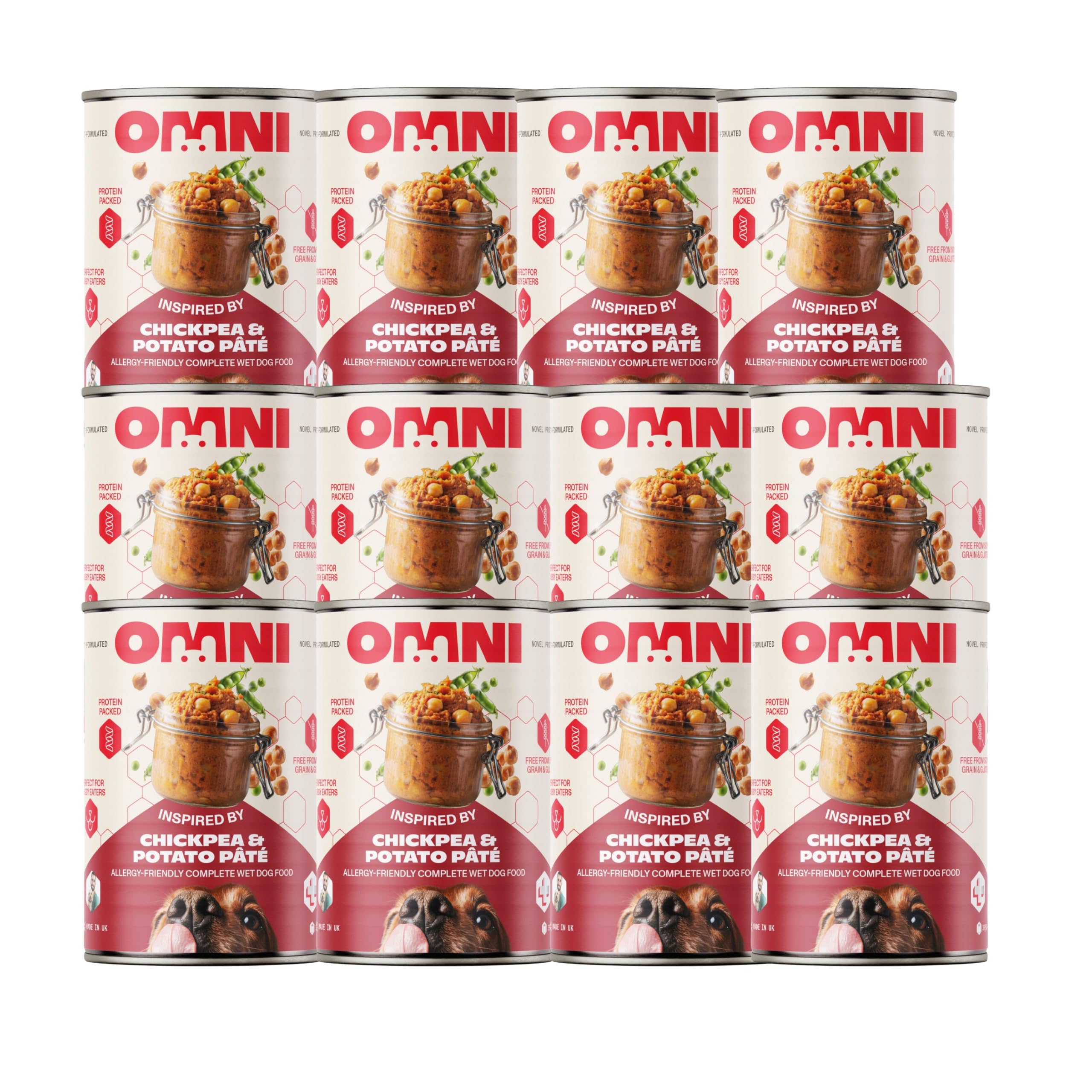 Omni Wet Dog Food for Adult Dogs - Chickpea & Potato Paté Hypoallergenic Dog Food Vet-Formulated Rich in Protein with Chickpeas, Carrot and Thyme - Gut Friendly, Soya and Gluten Free, Pack of 12