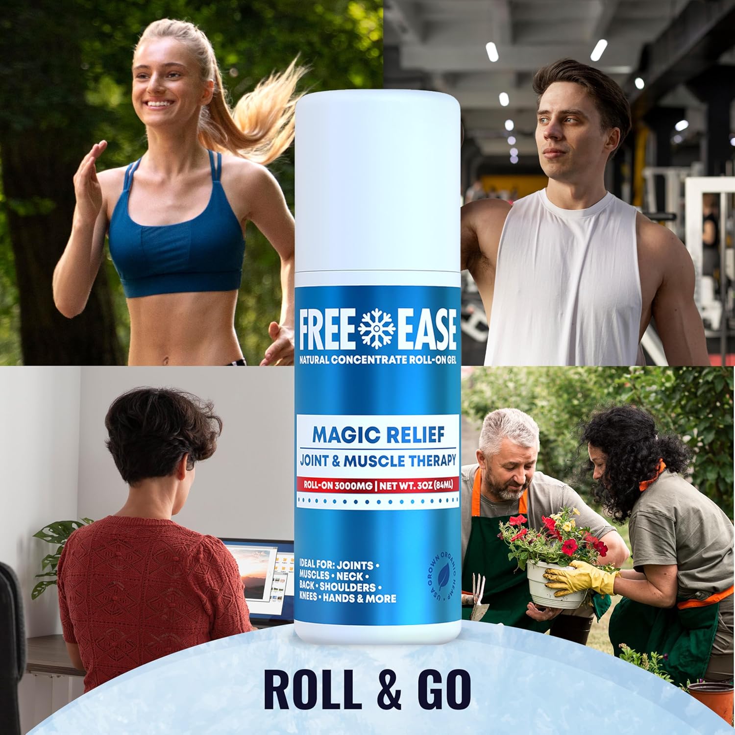 Free-Ease Magic Relief Roller – Nerve Joint and Muscle Pain Relief Roll On – Fast Cooling Therapy for Back, Neck, Shoulder, Knee Pain - Supports Joint Flexibility and Overall Mobility - Made in USA