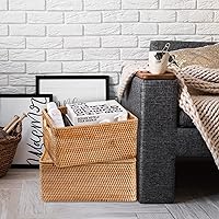 Vista 3 de FIYAMMY Rattan Basket With Lid, Large Lidded Basket For Storage(15.7" L×11.8"W×6.7"H)