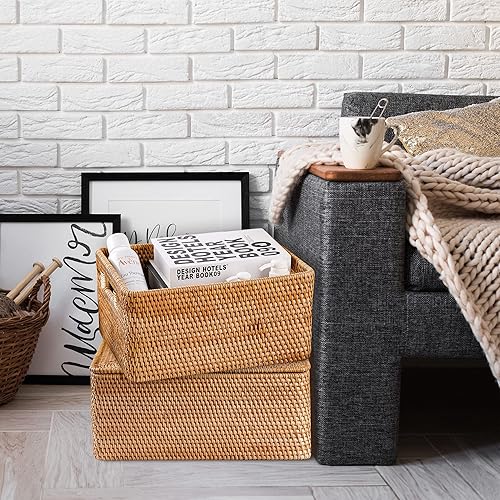 Miniatura 2 de FIYAMMY Cesta de ratán con tapa, cesta grande con tapa para caja cuadrada de ratán (11.81 pulgadas de largo x 7.87 pulgadas de ancho x 5.91 pulgadas