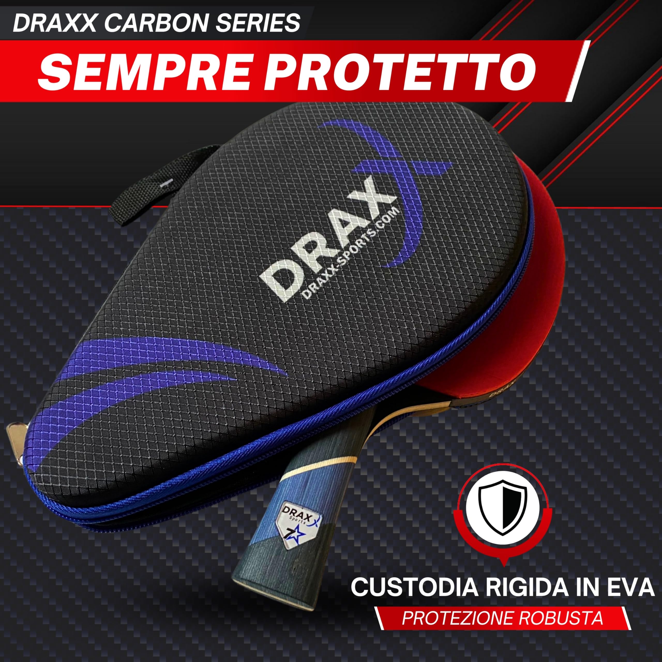 Racchette da ping pong Carbon Series | Intermedio - avanzato | Principiante e professionista | Custodia protettiva rinforzata | Allenamento e competizione