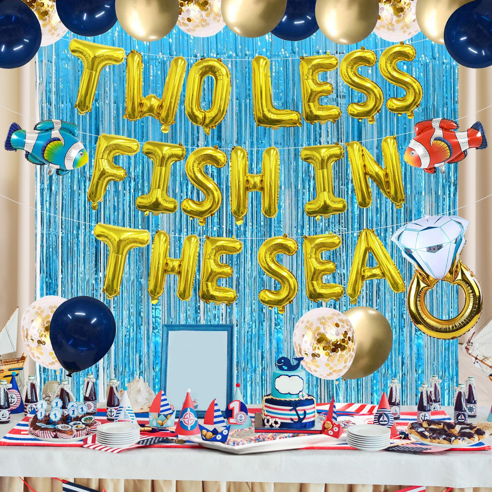 Two Less Fish In The Sea Nautical Bachelorette Party Decorations Favors Beach Wedding Banner Nautical Bridal Shower Decorations Bachelor Party Decorations Cruise Engagement Decorations Just Married