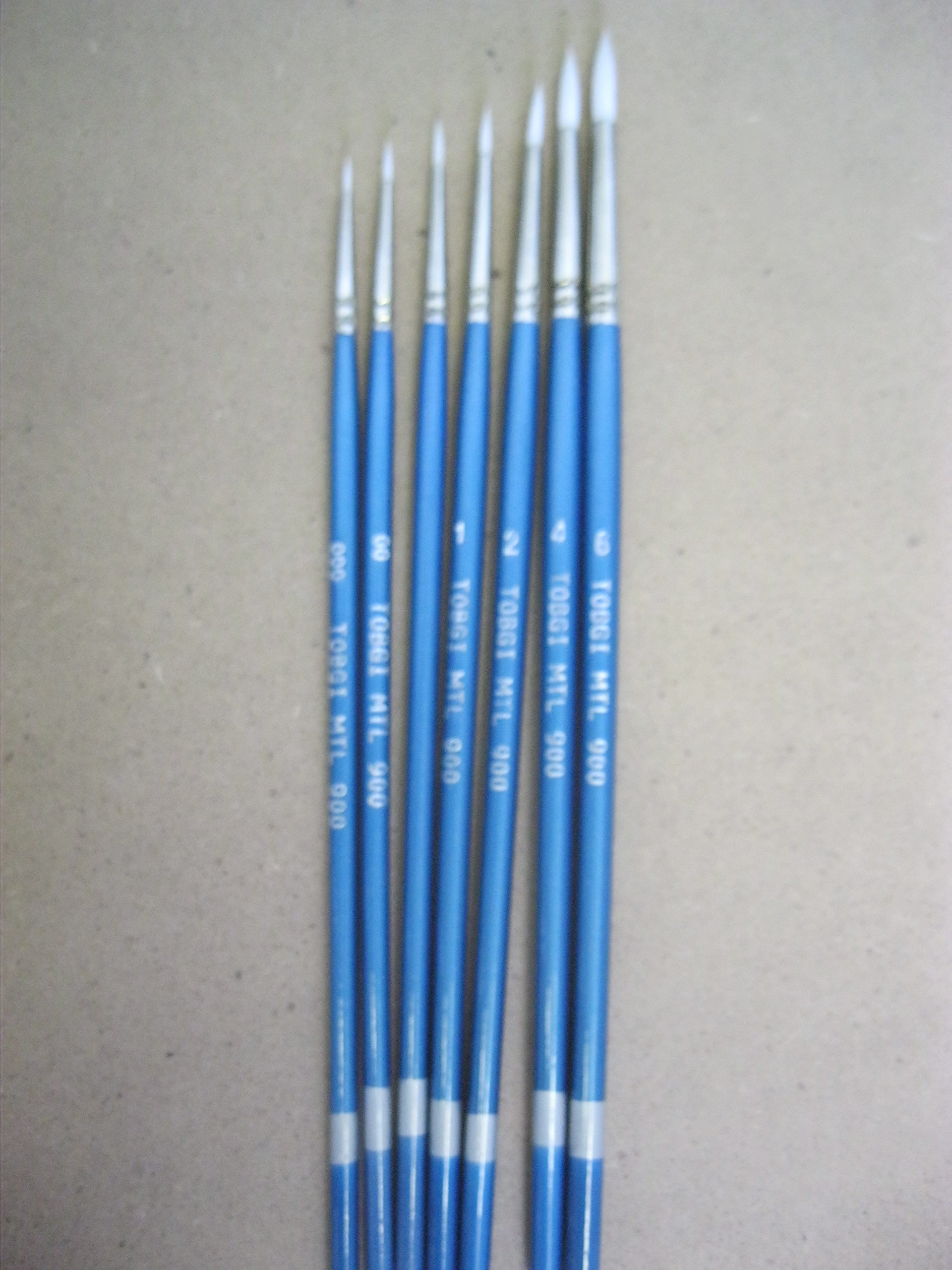 7pcs - Synthetic White Sable Round Detail Artist Brushes Sizes 3/0-2/0-0-1-2- 4-6,