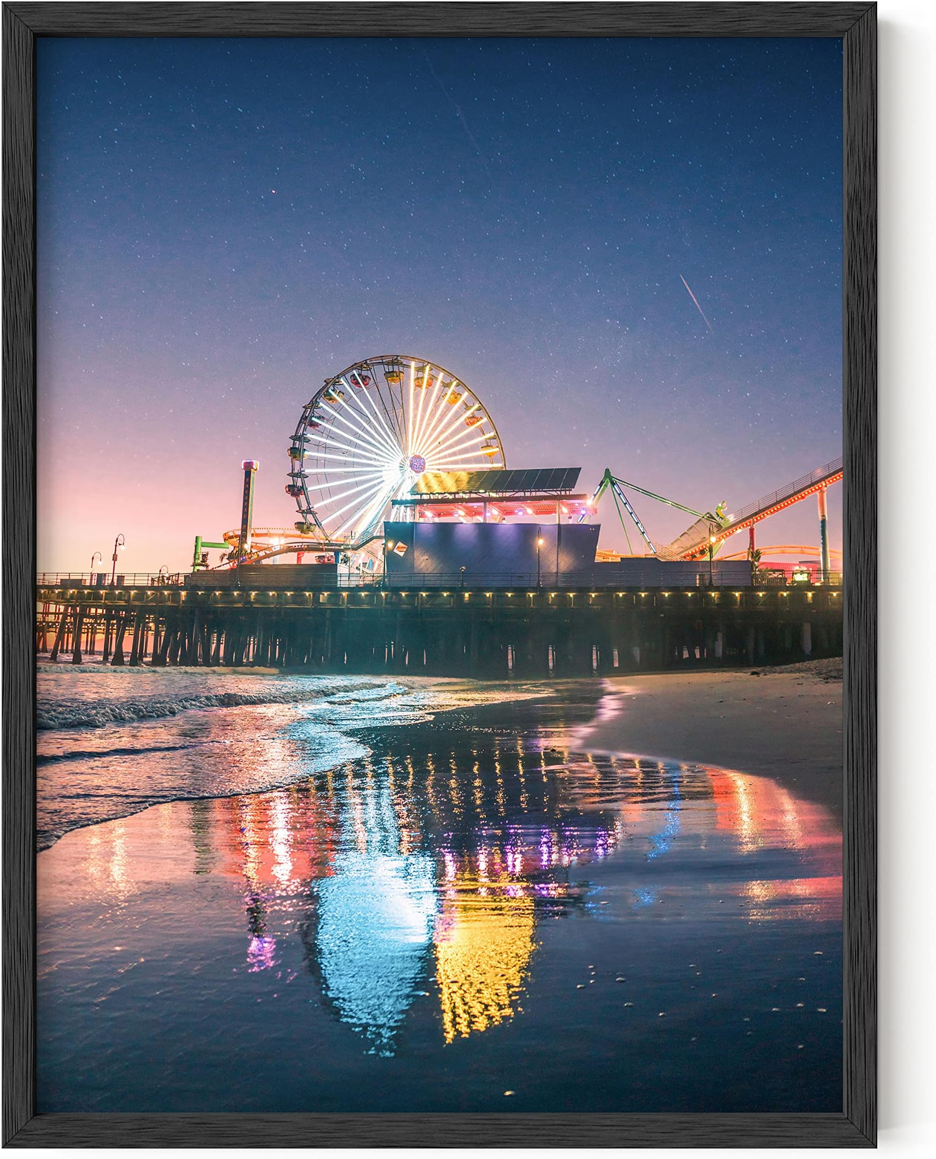 Neon Beach Posters and Art Prints By Haus and Hues | Posters for College Dorms, Beach Art, Picture Wall Art, Cool Posters for Guys, Vintage Art Prints, California Art Print, 12” x 16” (Pier Lights)