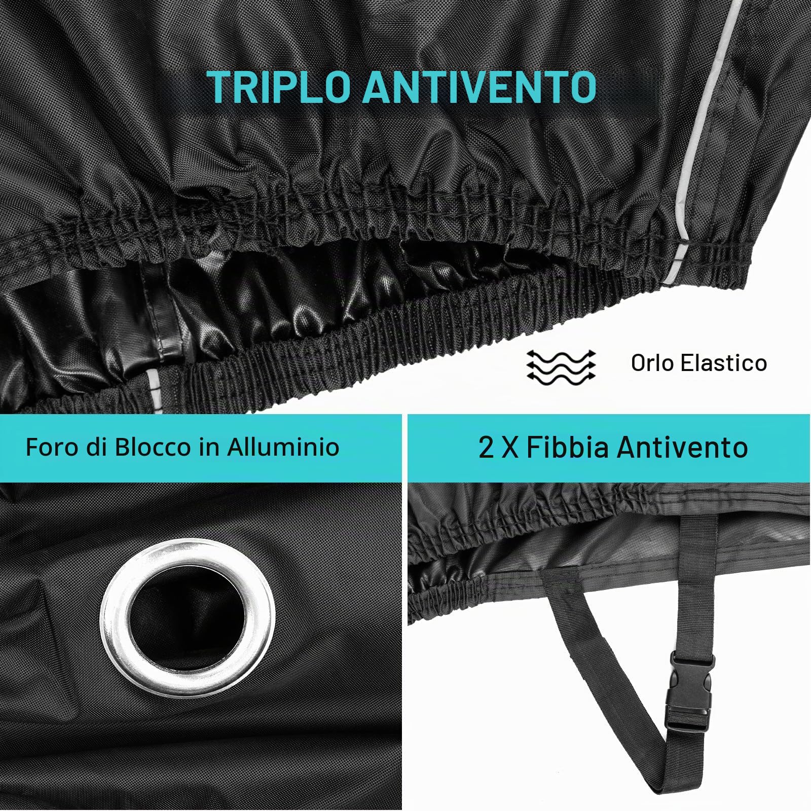 Favoto Telo Coprimoto Impermeabile Esterno Telo Moto Tessuto Oxford 300D e Scooter Elettrici con Bauletto, Strisce Riflettenti e Foro per Serratura 245cm x 105cm x 130cm