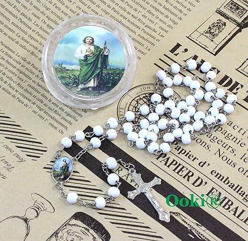 Miniatura 4 de Ooki 12 cuentas de rosario perfumadas con diseño de pétalos de rosa de San Judas, collar de cruz católica con cuentas blancas, lote de 12 unidades +