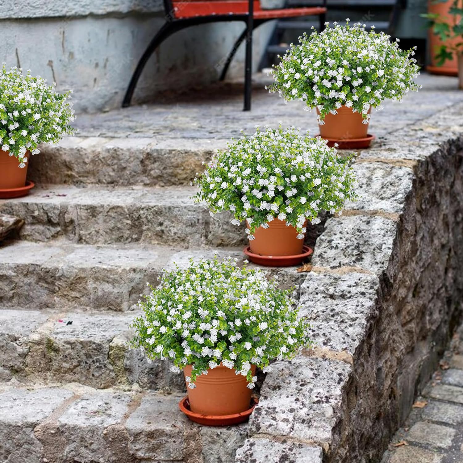 NETAP Outdoor Artificial Flowers UV Resistant, 20 Bundles Fake Realistic Floral Greenery Plants for Outside Porch, Window Boxes, Garden, Yard, Inside Home Table Decor, White