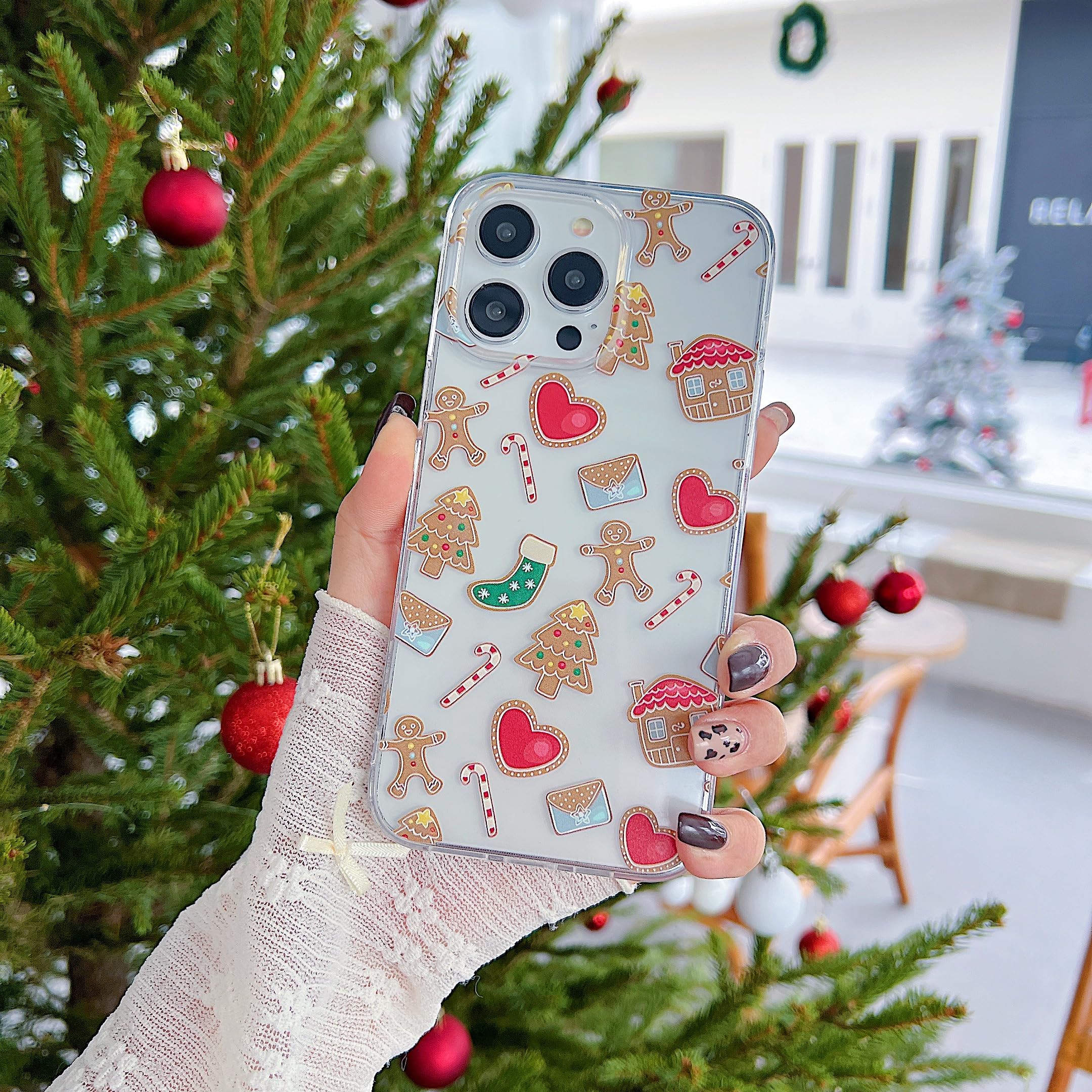 Gihklty Compatible with iPhone 16 Pro Max 6.9" Case, Clear Cute Gingerbread Red Heart Christmas Pattern for Women Men with Slim TPU Shockproof