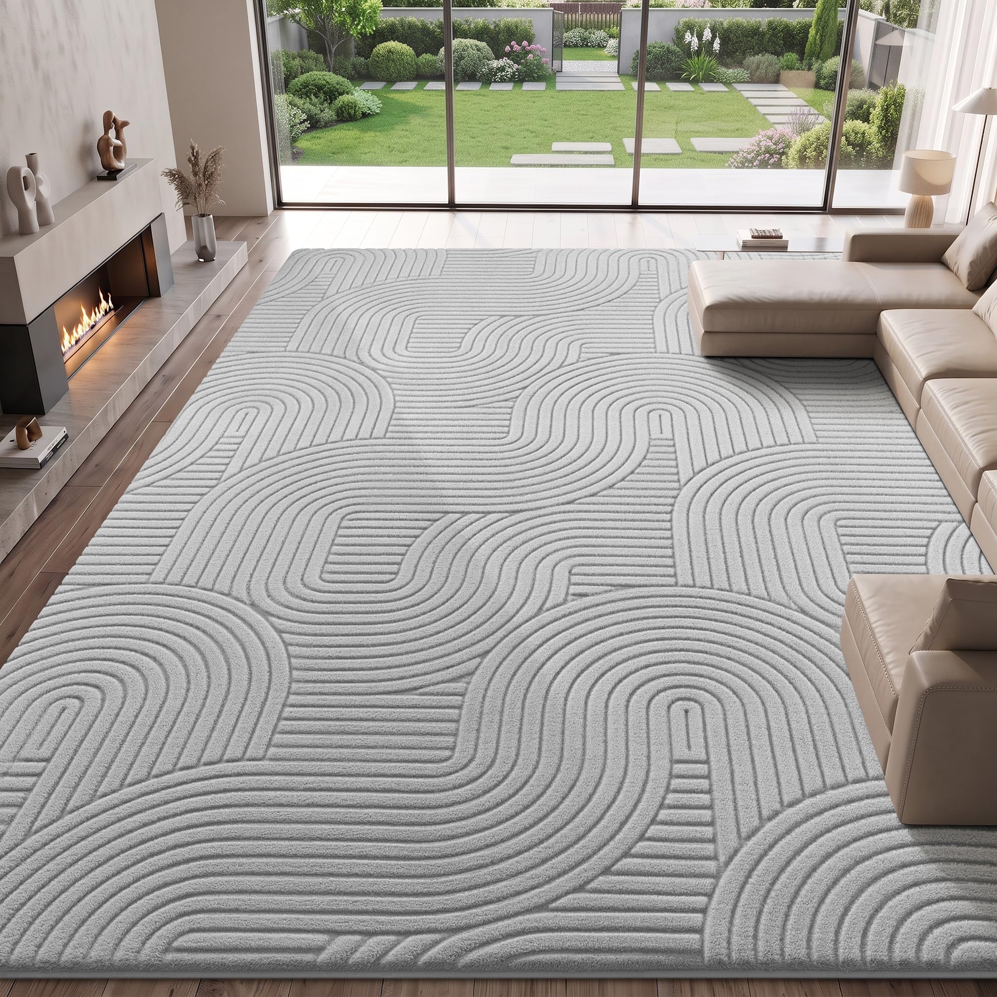 Sour Lemon Rugs Living Room, Large Modern Area Rugs, 240x300cm, Light Grey