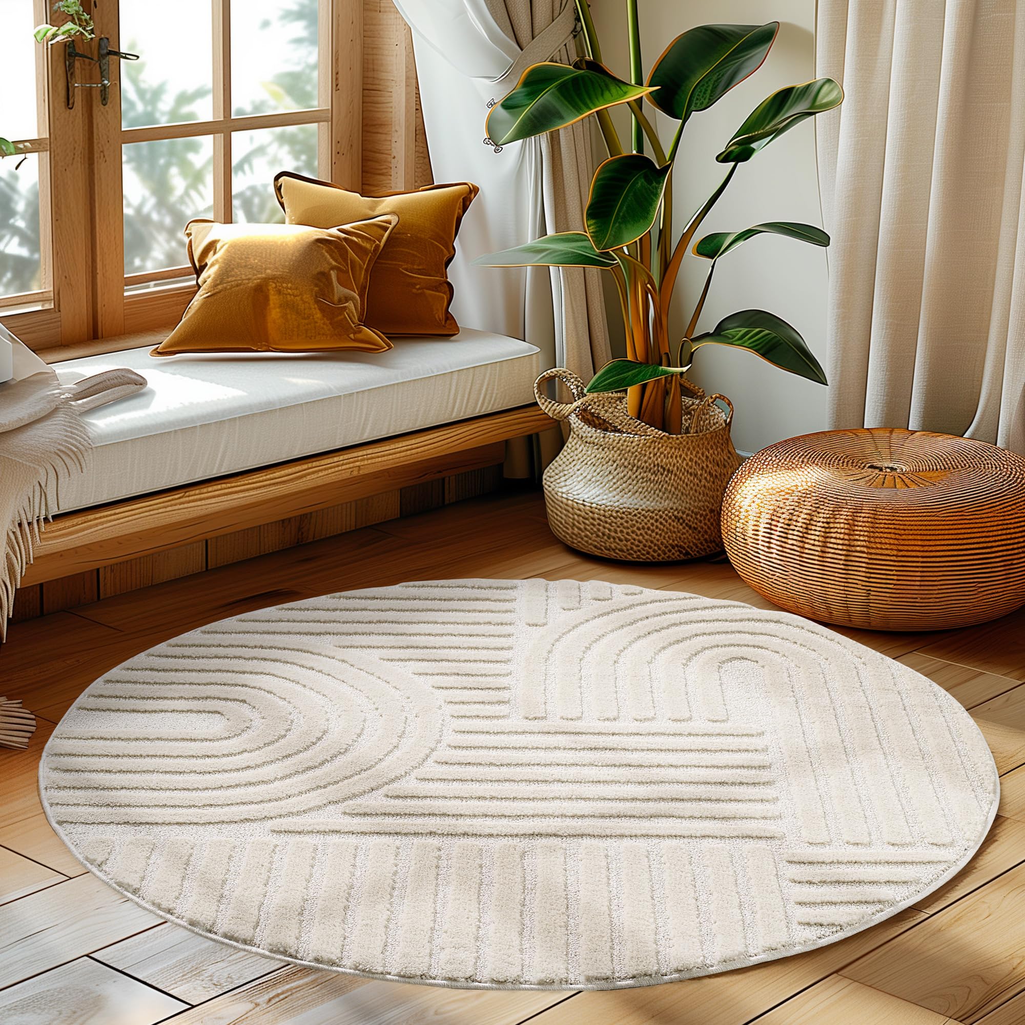 HomebyHome Wohnzimmer Teppich Hochflor Skandi Boho Design Hoch-Tief Effekt Weicher Shaggy Langflor Flauschig Pflegeleicht Modern für beistelltisch