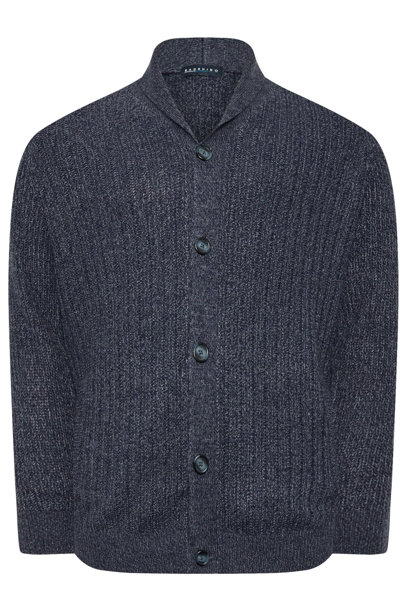 BadRhino Big & Tall Blue Knitted Shawl Cardigan - Men's - Plus Size Curve