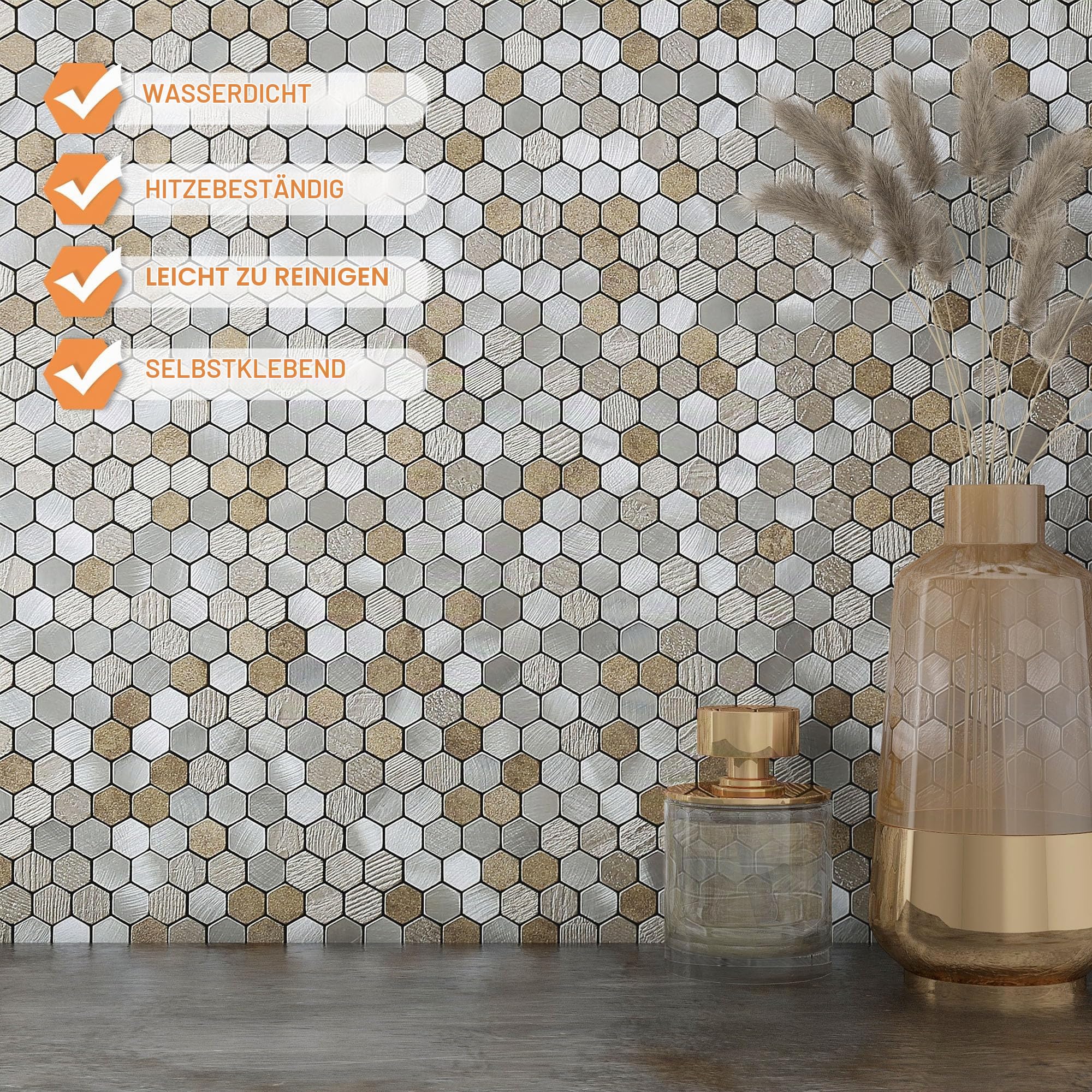 VAOVI Selbstklebende Mosaikfliesen Fliesenaufkleber Beige,10 Stück