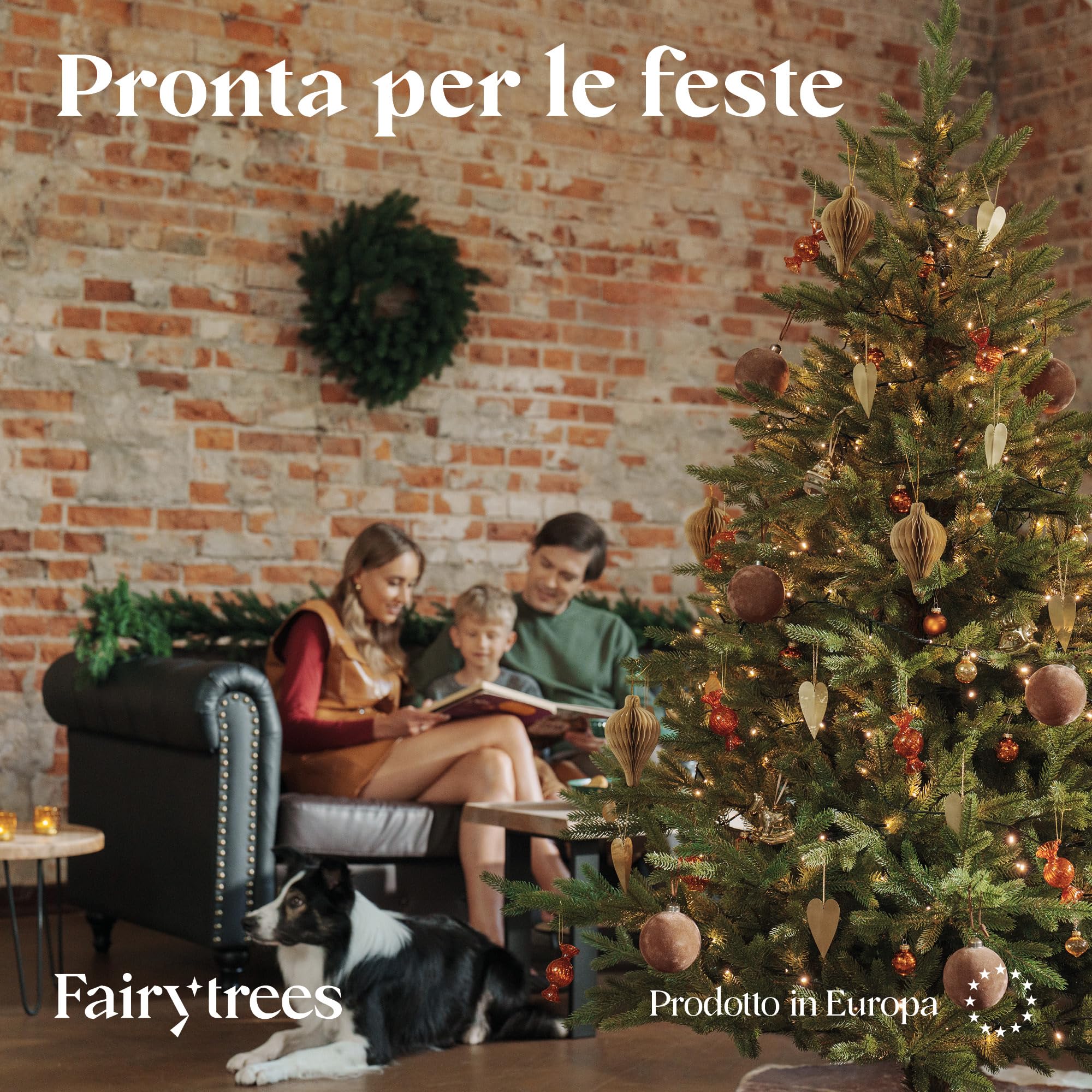FAIRYTREES Albero di Natale 180 cm Nordman Esclusivo 100% PE | Elementi naturali realizzati ad iniezione| in UE | albero con supporto in legno di frassino fatto a mano