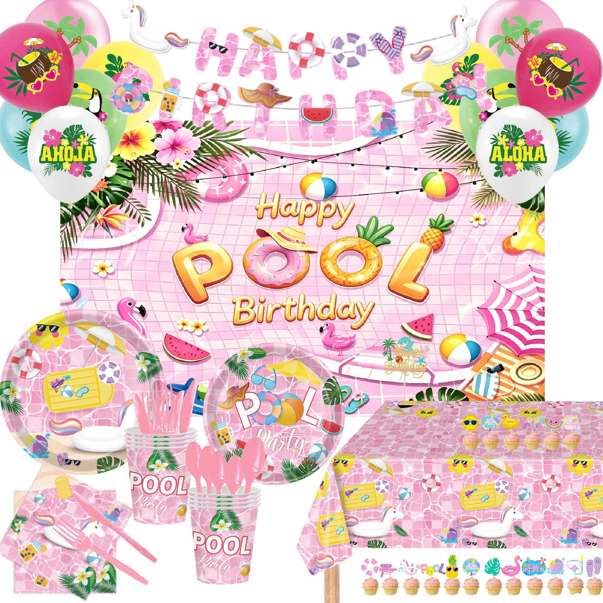 Photo 1 of Tentinstar 159-Piece Pink Pool Birthday Party Decorations