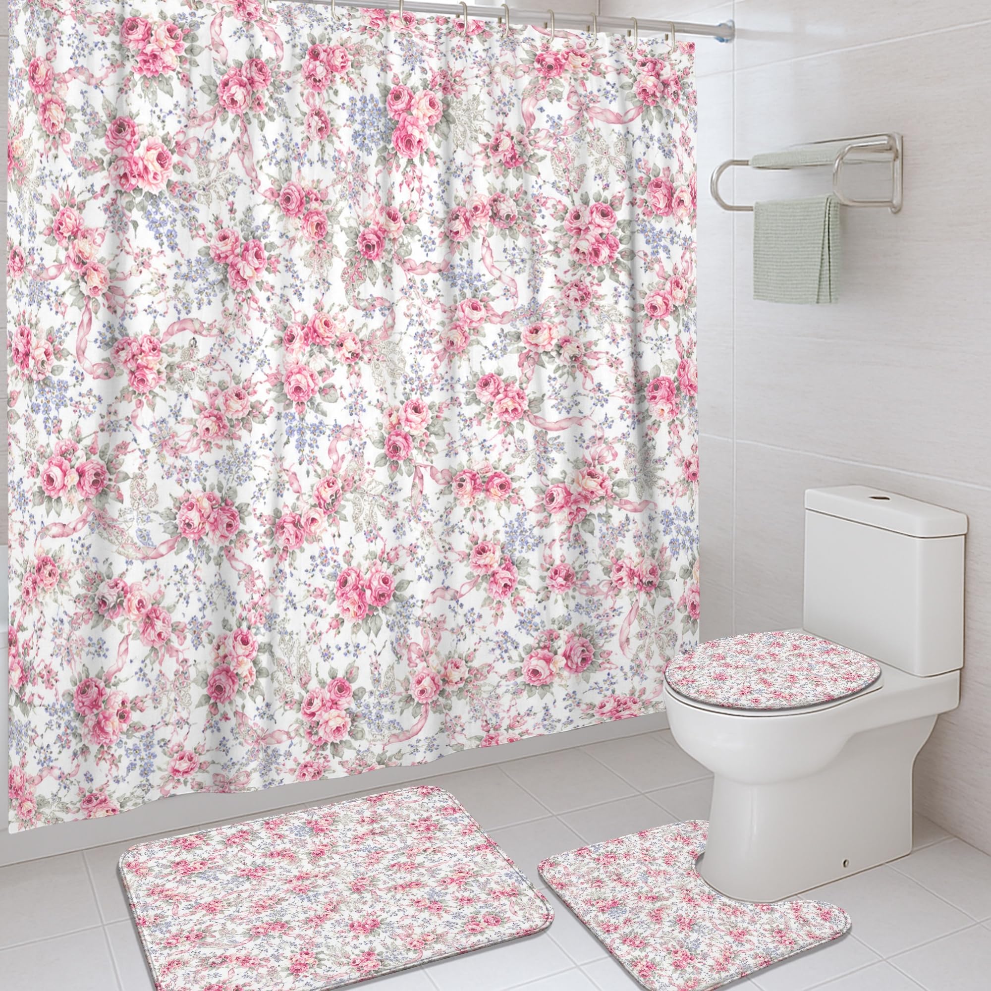 Rideau de douche imperméable anti-éclaboussures 183x183cm et tapis